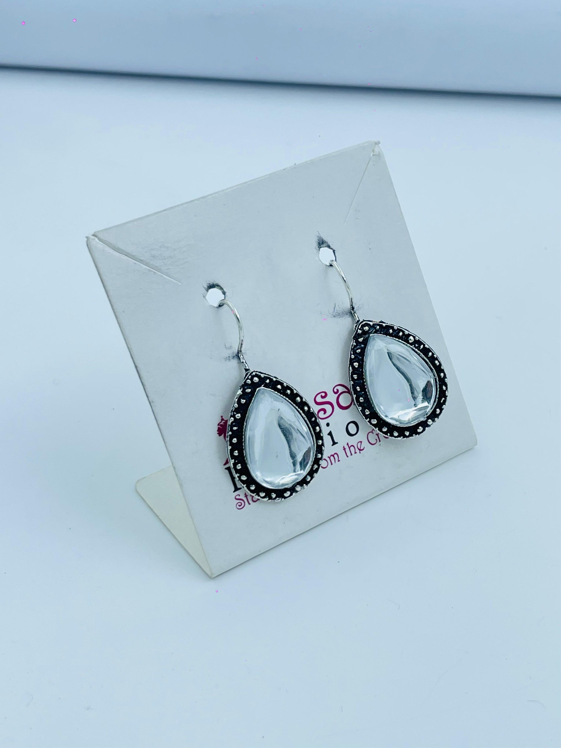 Elegant Clear Teardrop Earrings with Silver Accents