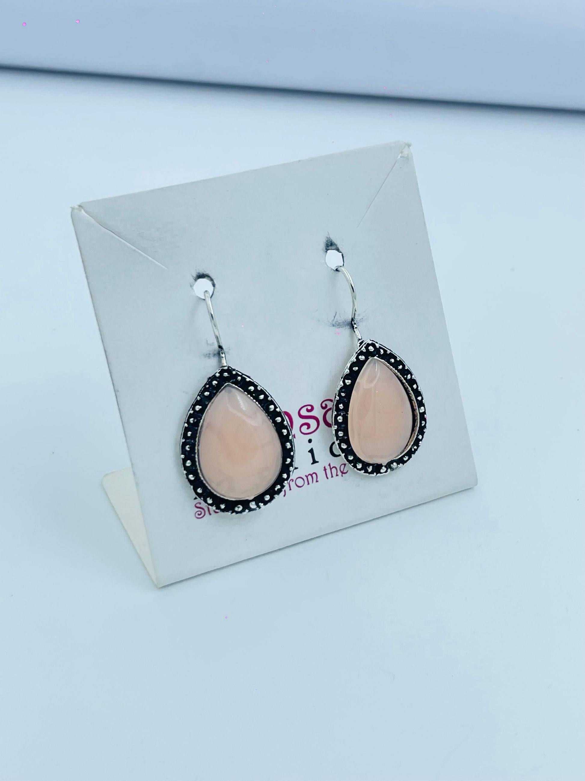 Elegant Pink Teardrop Earrings with Silver Detailing