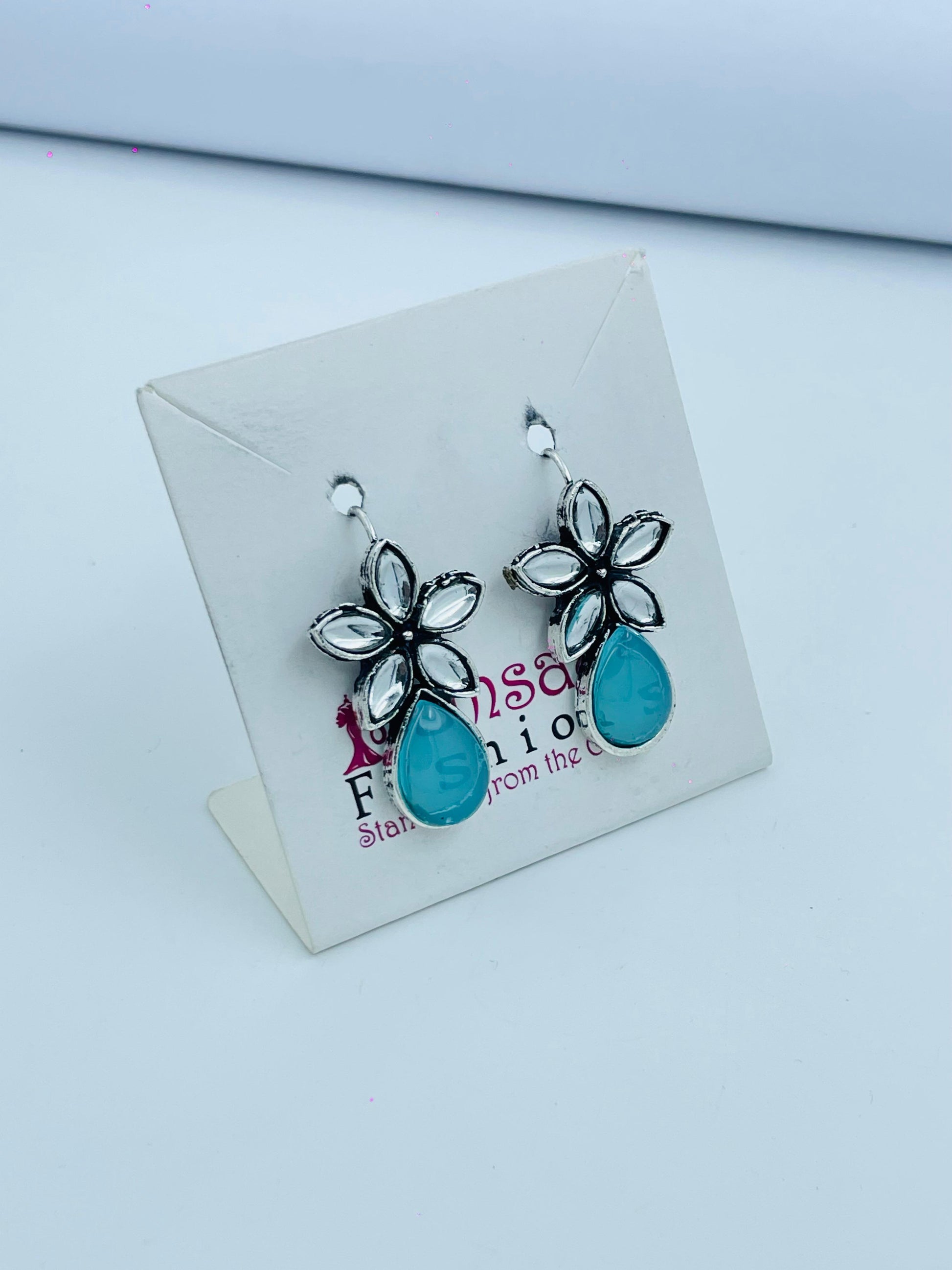 Elegant Turquoise Teardrop Earrings with Floral Silver Detail