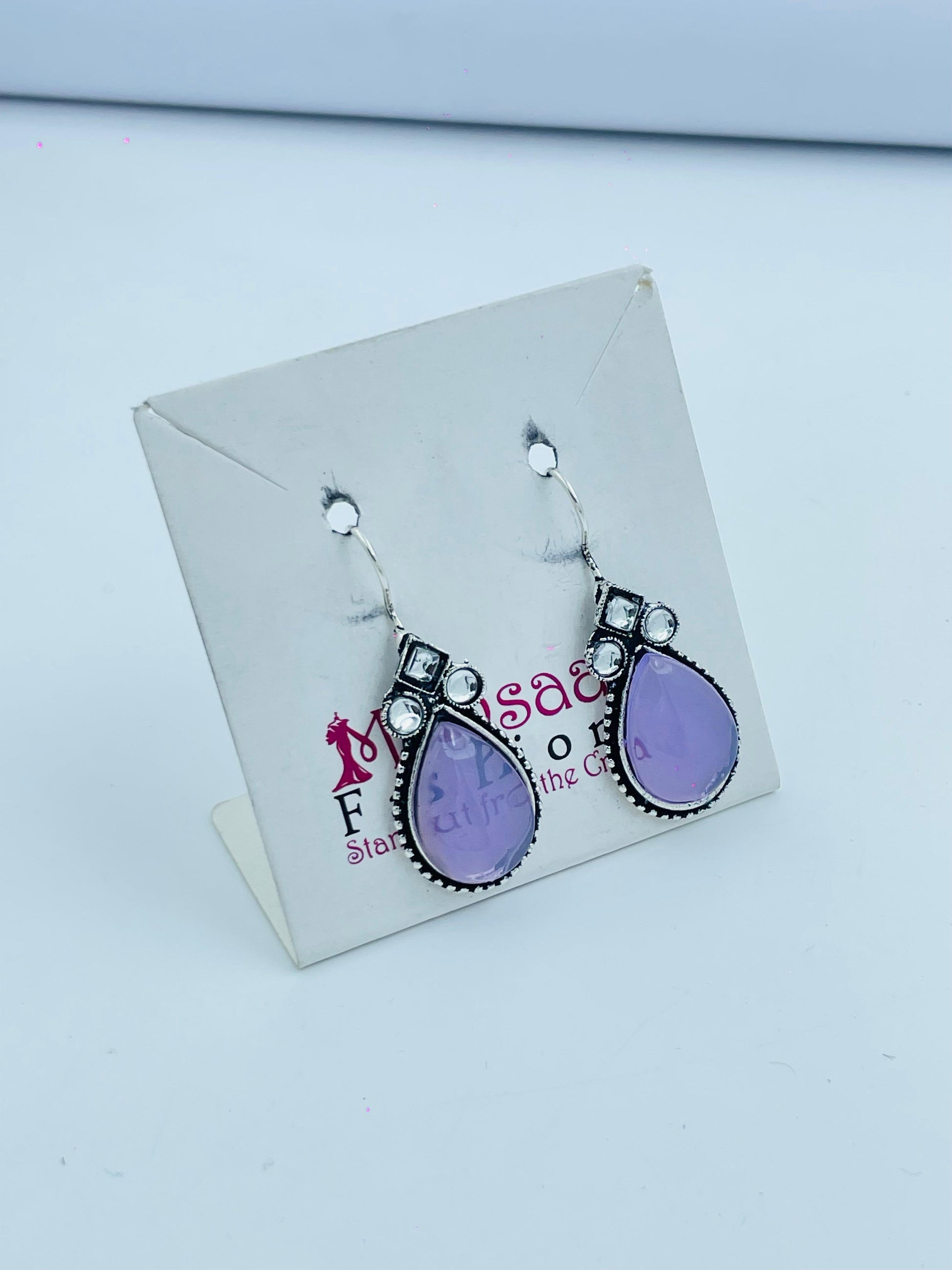 Elegant Silver-Toned Drop Earrings with Soft Lavender Stones