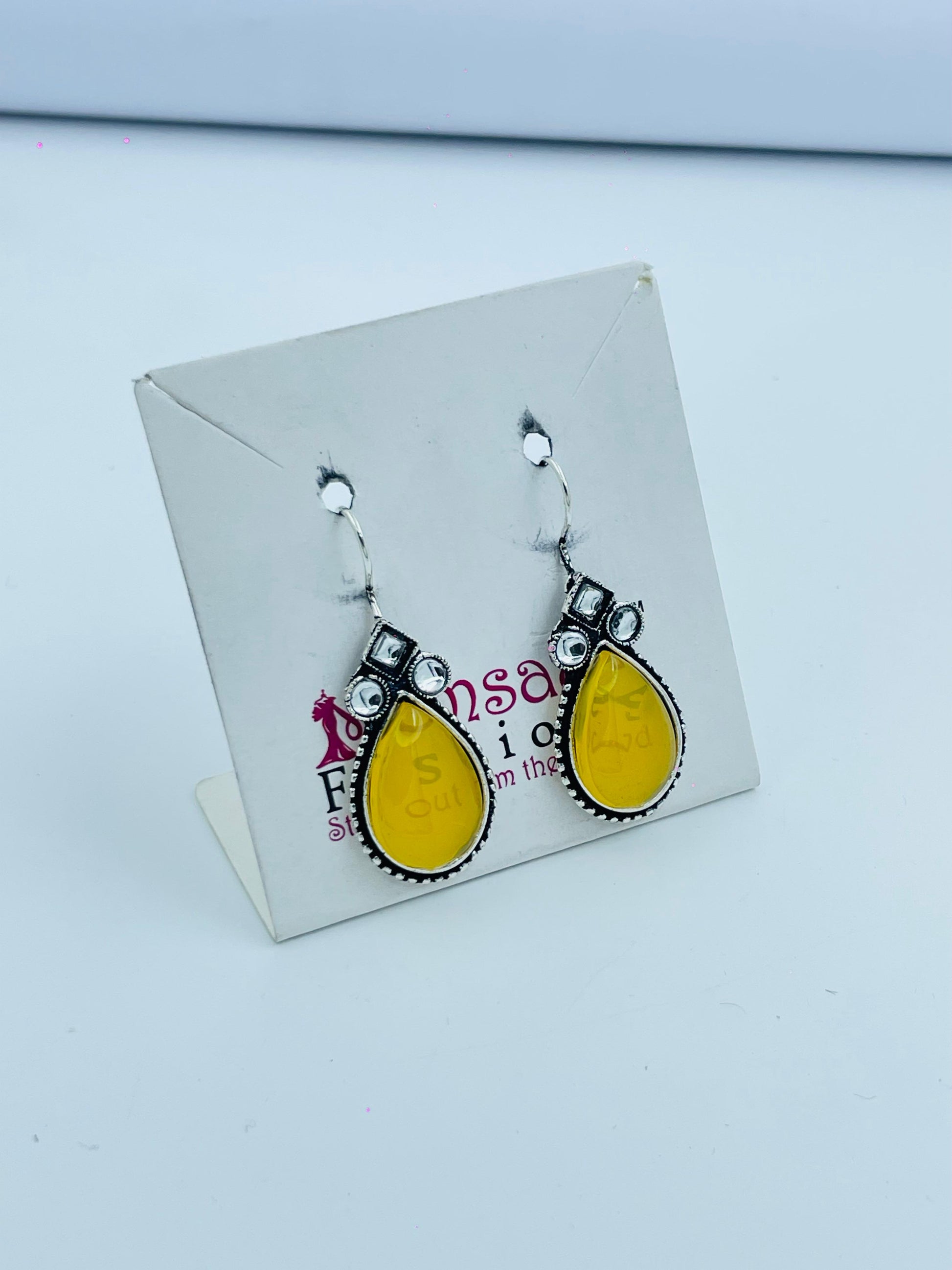 Elegant Yellow Teardrop Earrings with Silver Accents