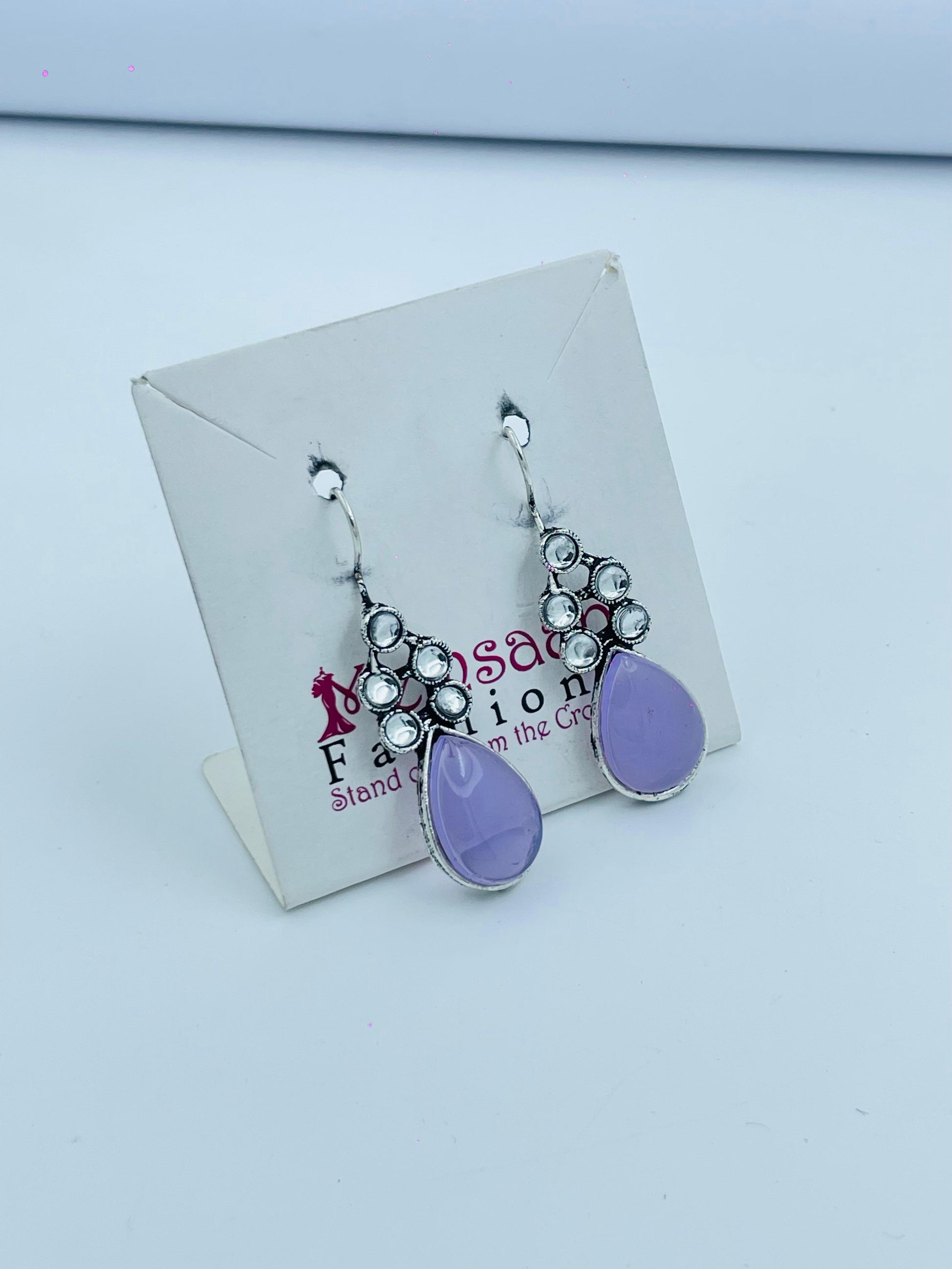 Elegant Lavender Teardrop Earrings with Silver Detailing