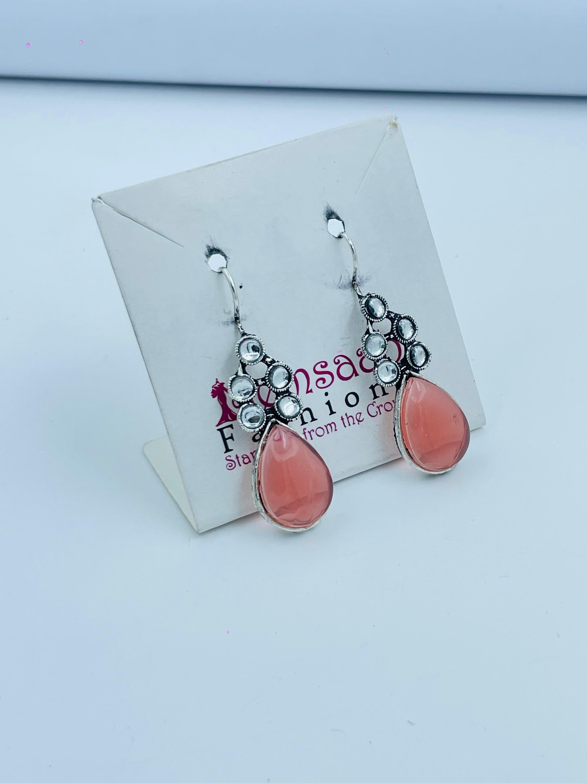 Elegant Coral Teardrop Earrings with Silver Detailing