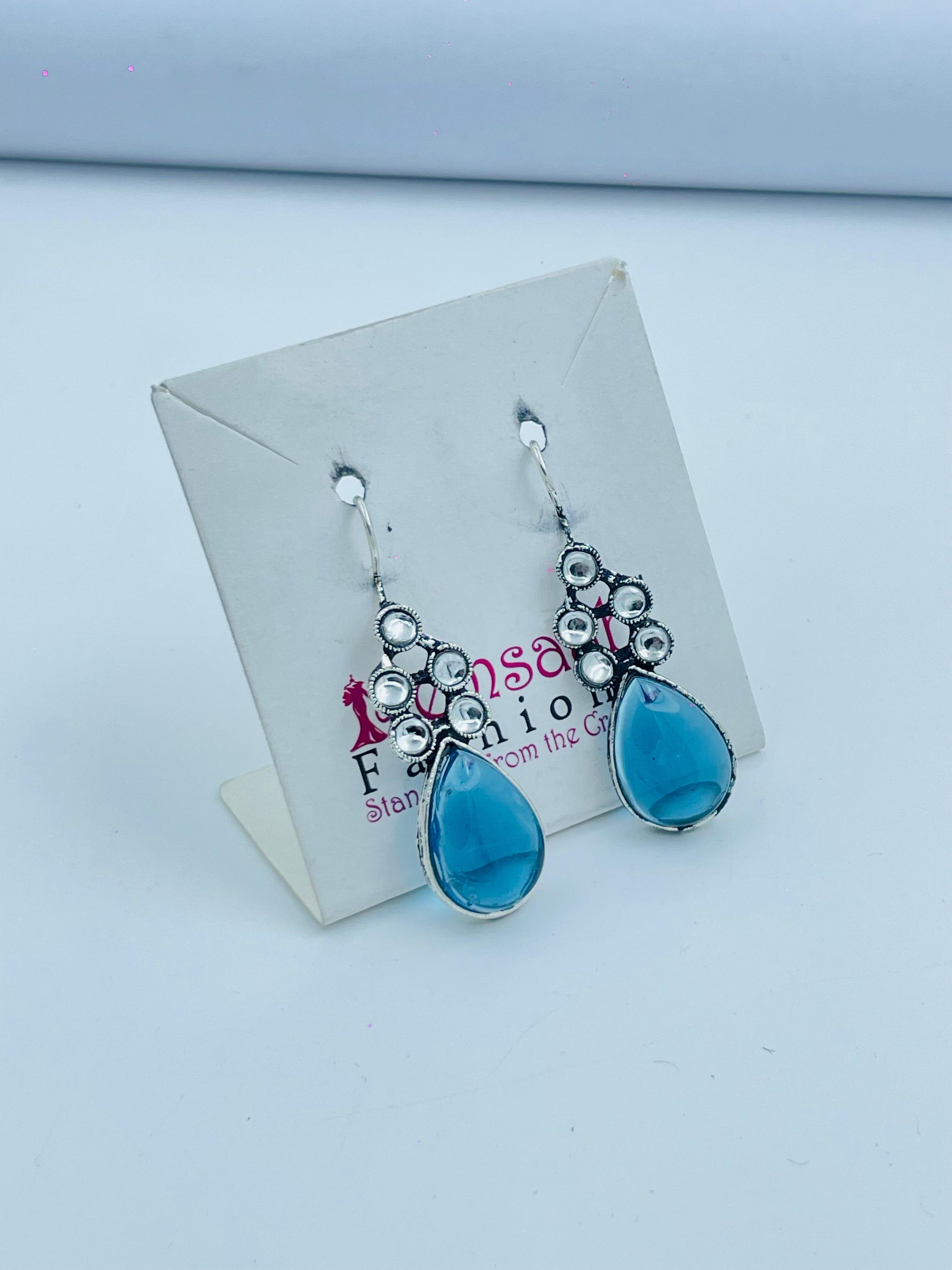 Stunning Blue Teardrop Earrings with Silver Detailing | Trendy Jewelry