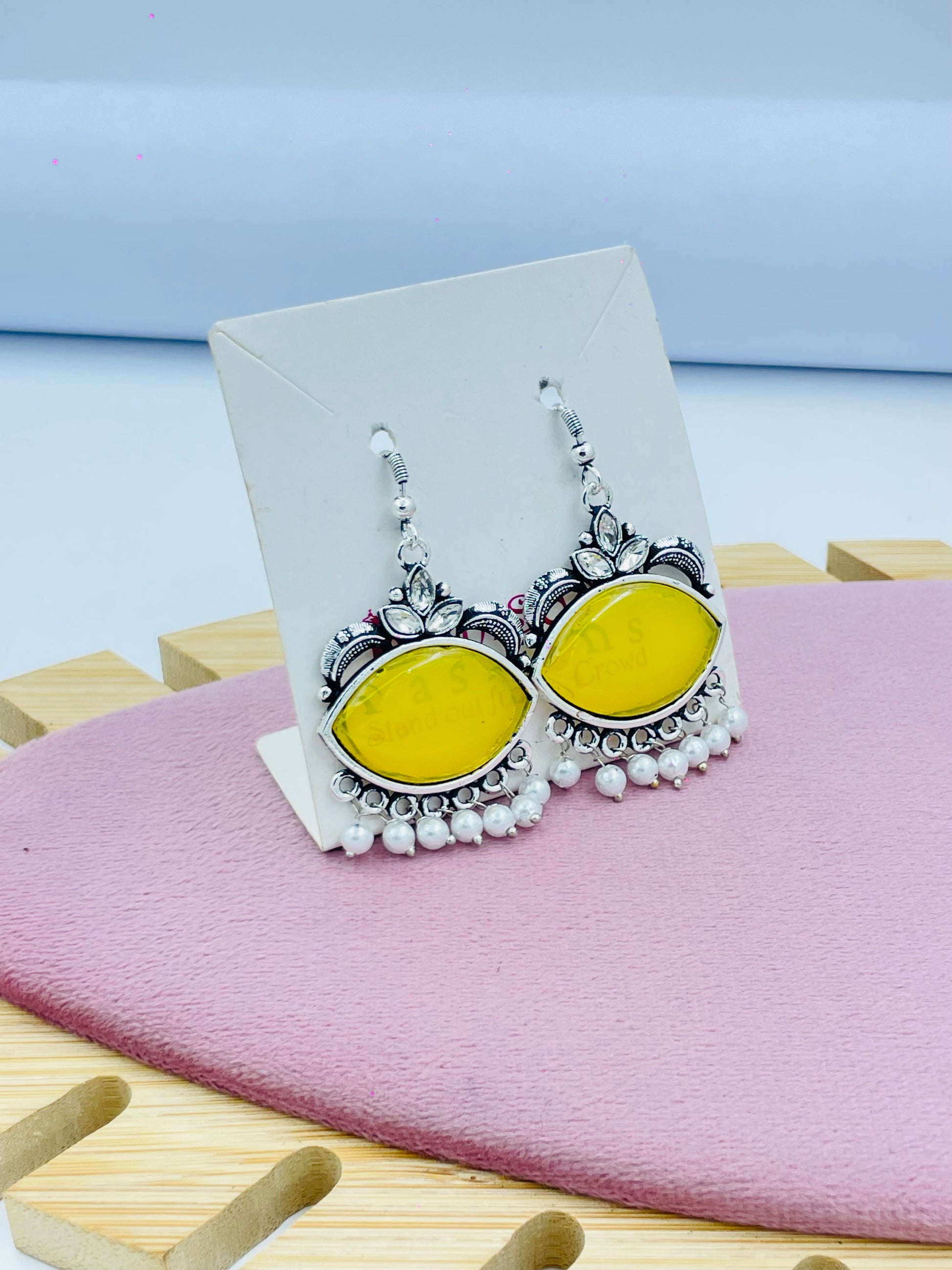 Yellow Enamel Earrings with Silver Detailing  Stylish Accessories