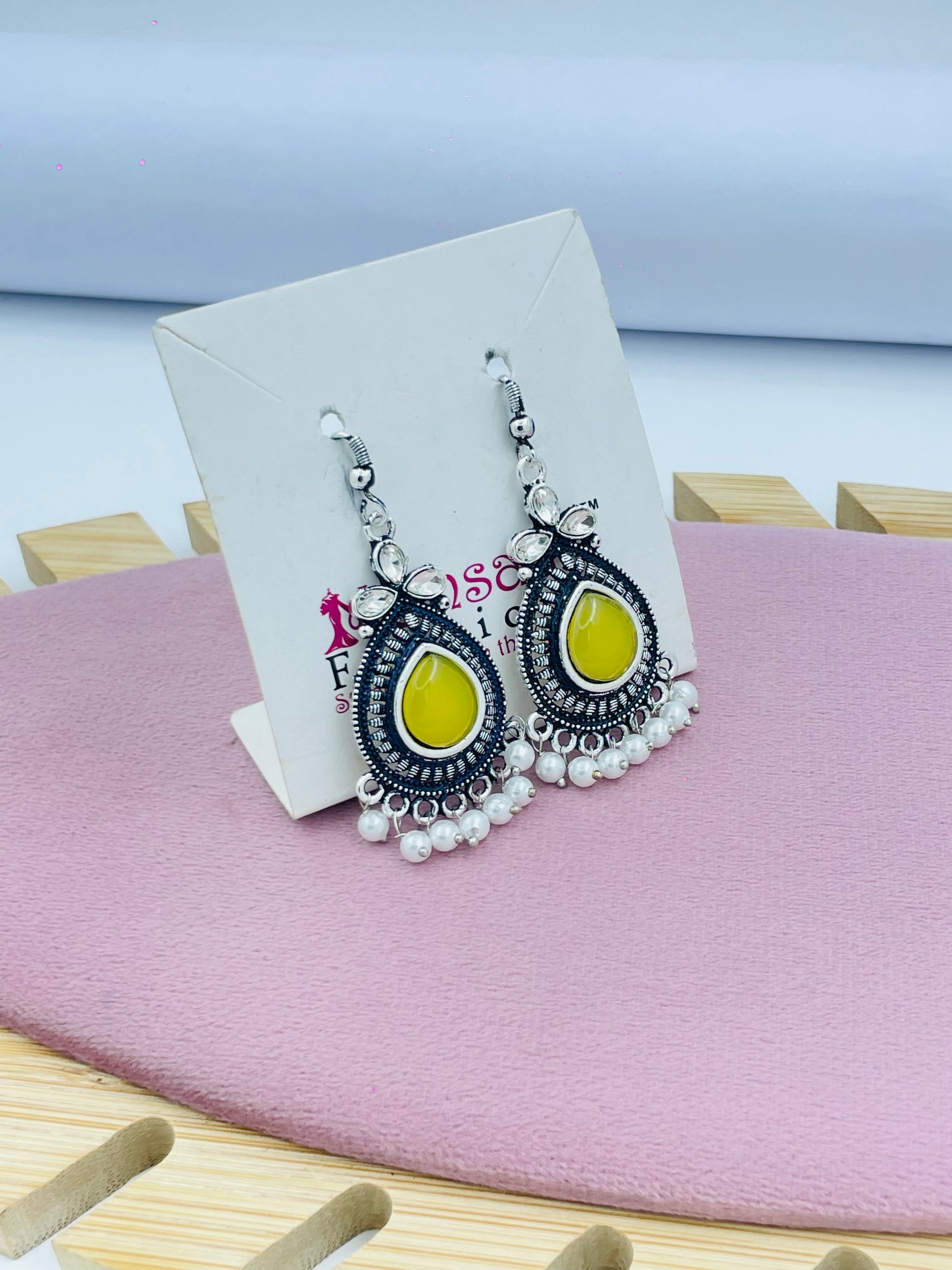 Elegant Yellow Teardrop Silver Earrings with Pearl Accents