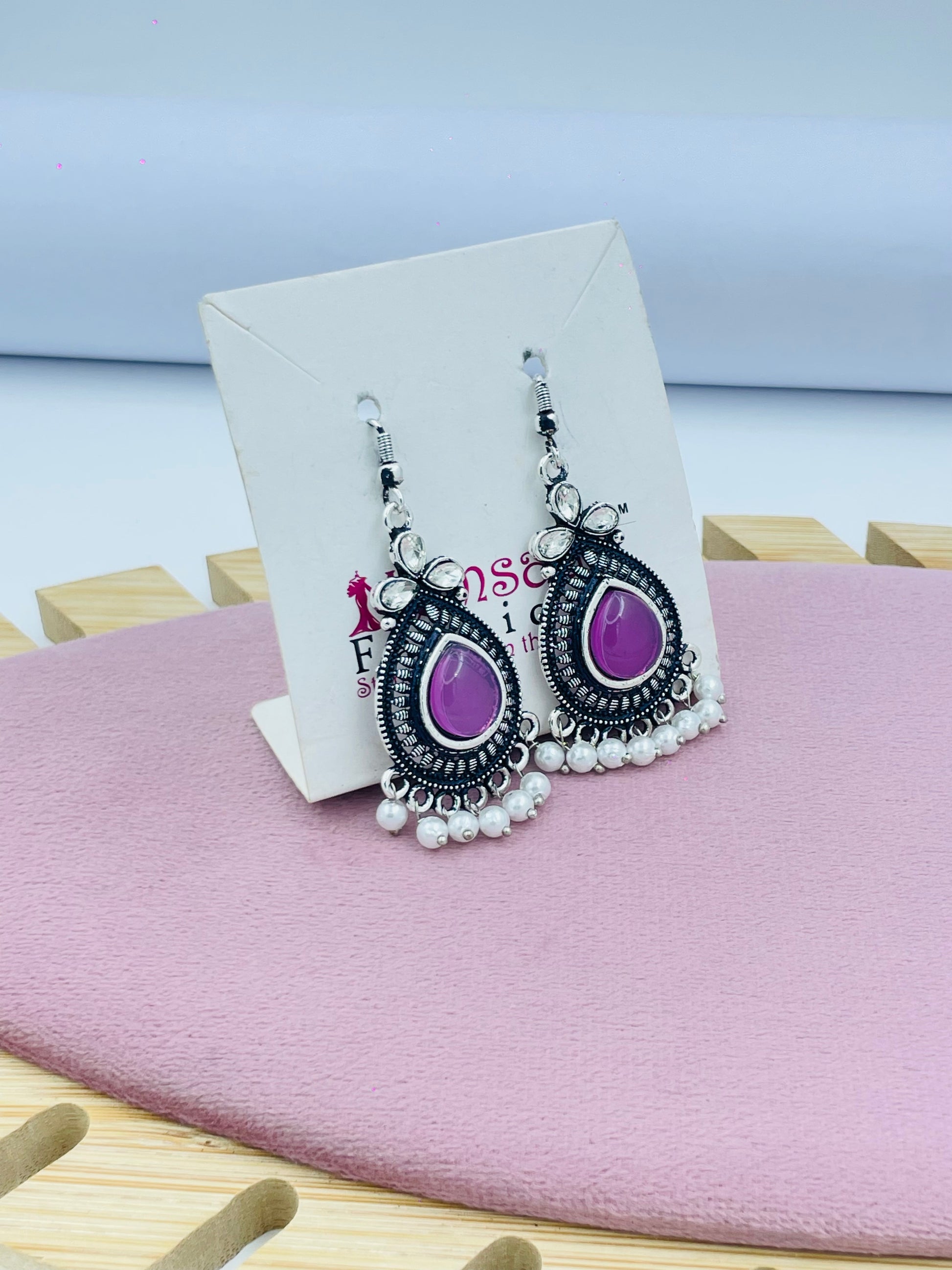 Elegant Purple Teardrop Earrings with Pearl Accents