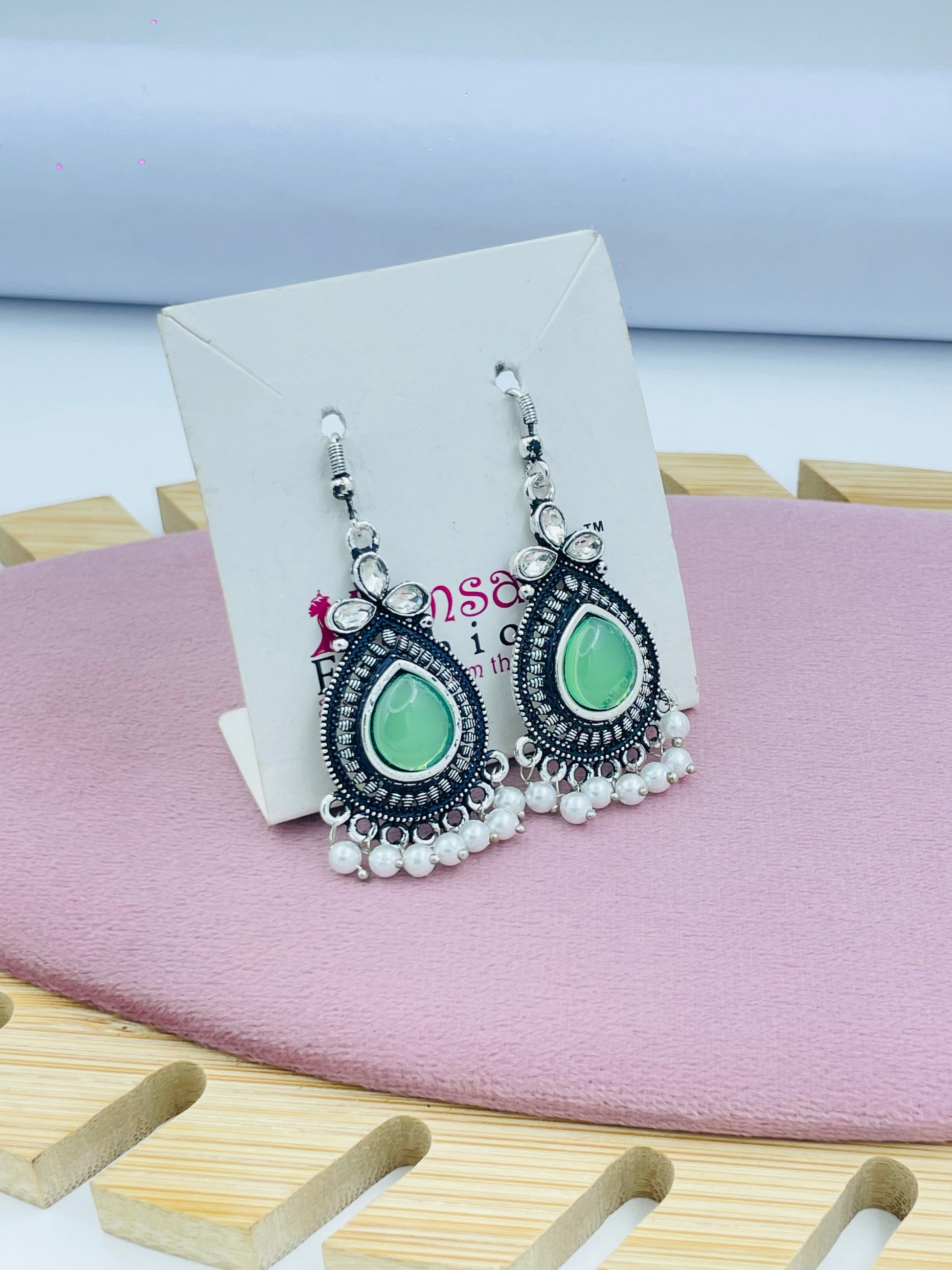 Elegant Green Teardrop Silver Earrings