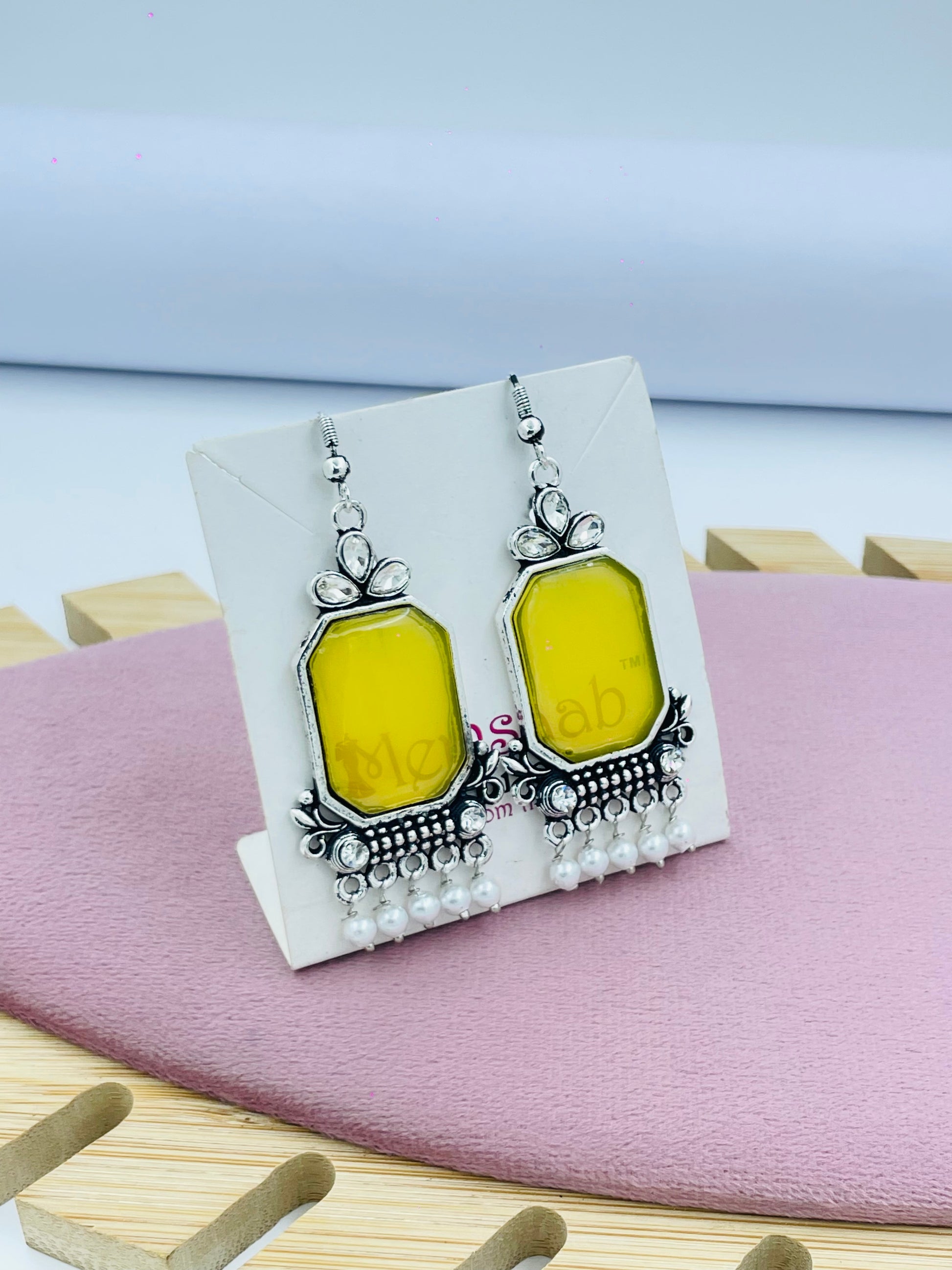 Traditional Yellow Earrings with Pearl Accents  Elegant Jewelry