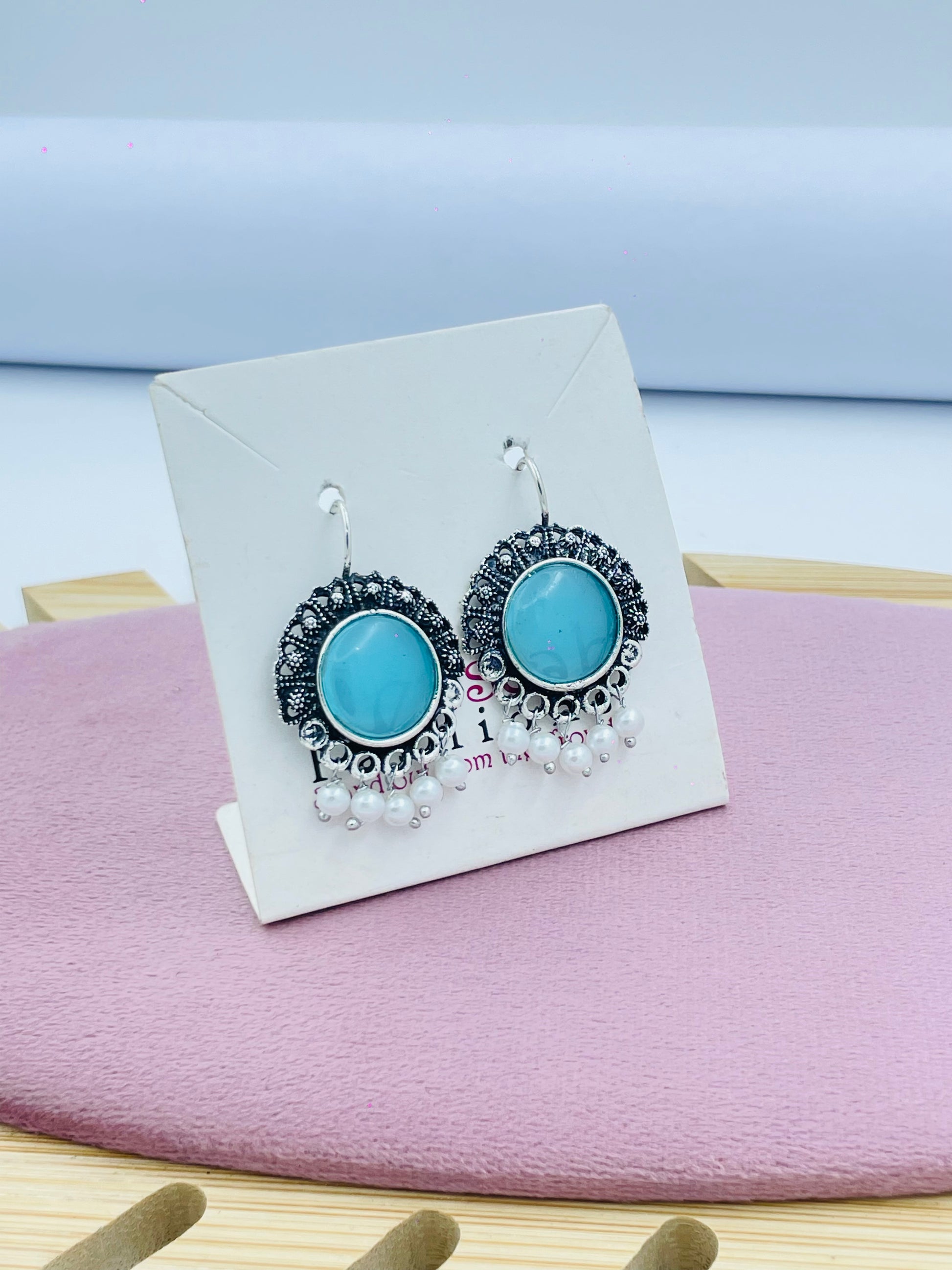 Elegant Turquoise Beaded Silver Earrings