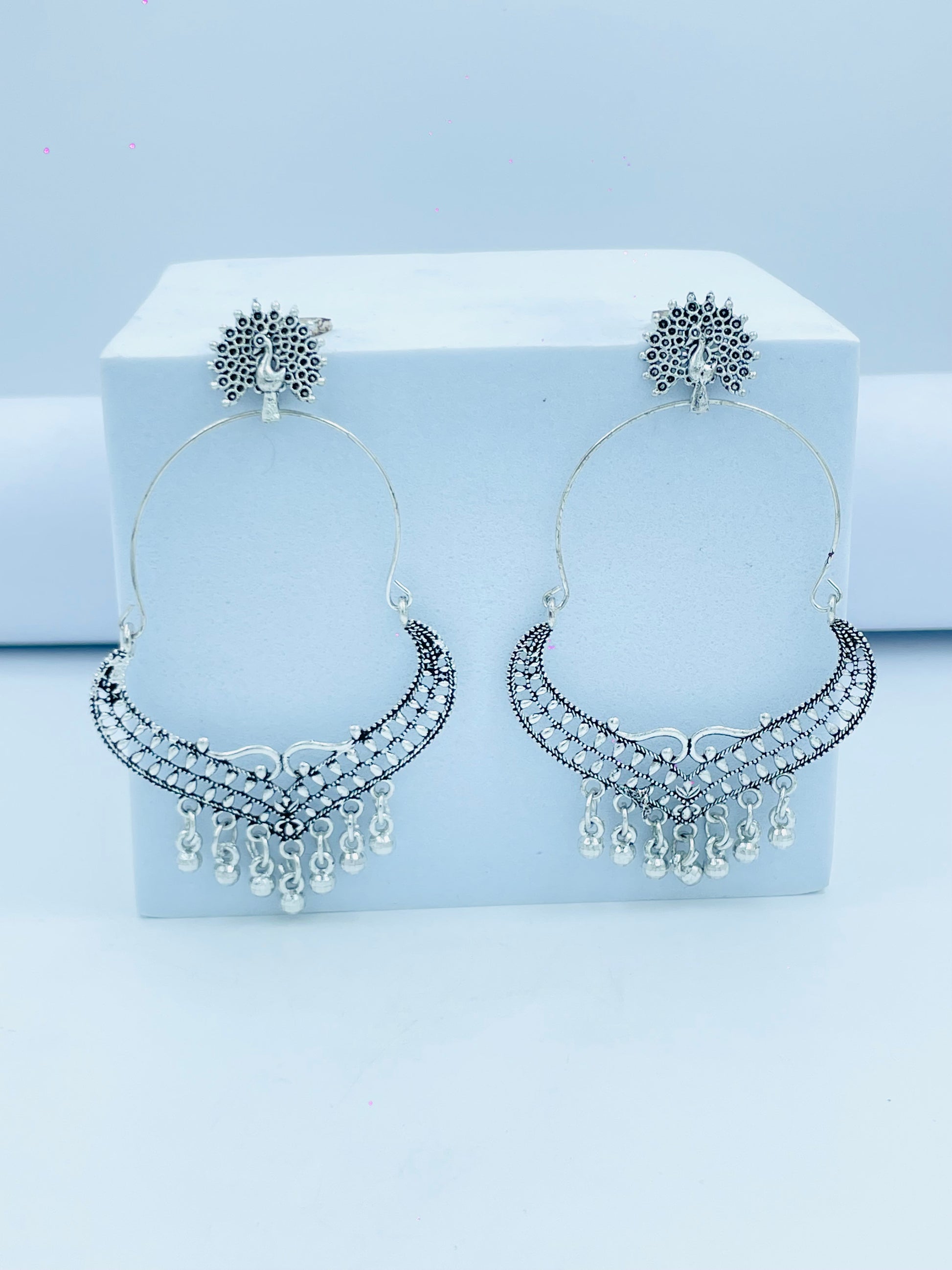 Elegant Silver Hoop Jhumka Earrings  Traditional Style
