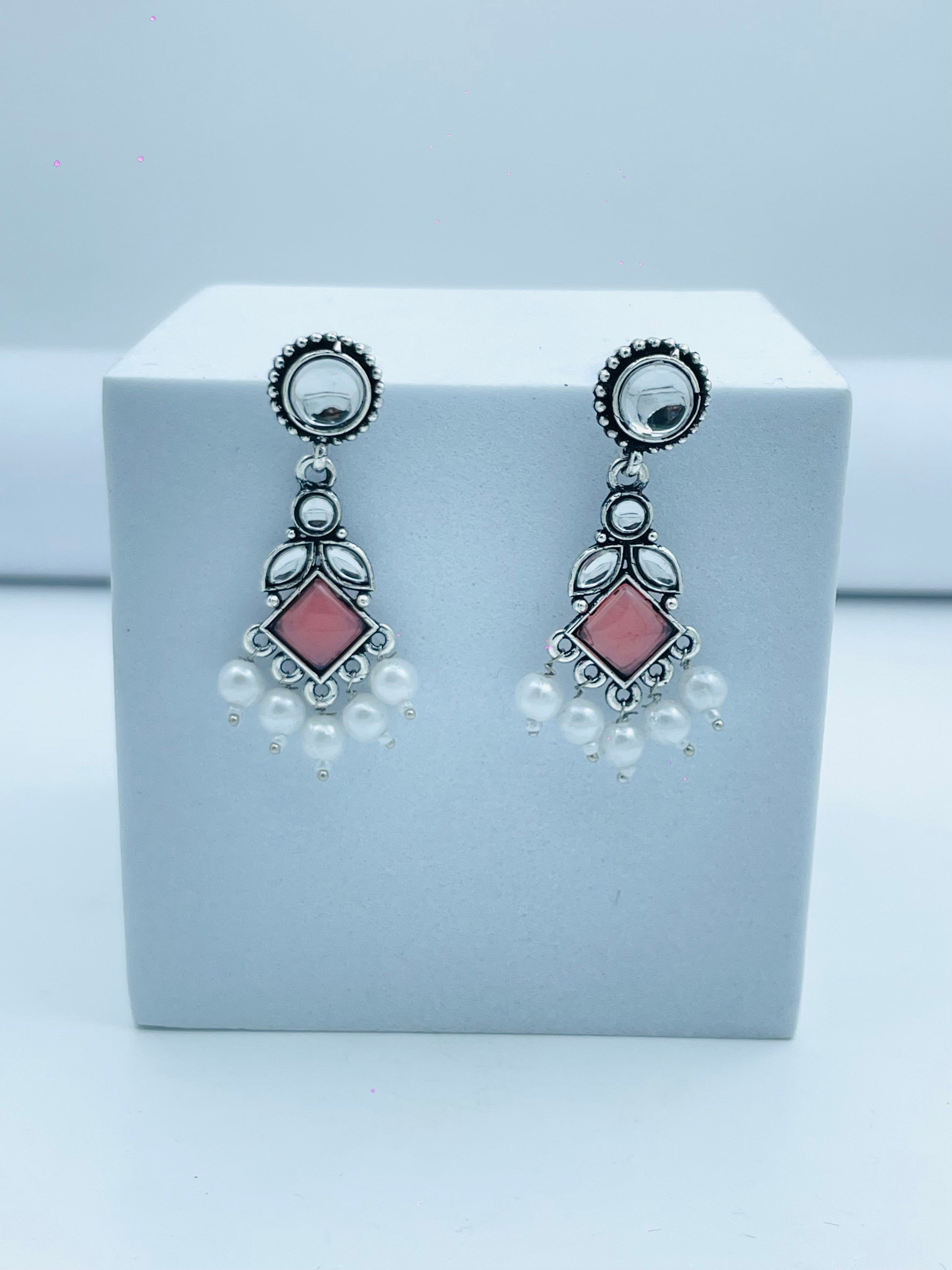 Elegant Pink Stone and Pearl Dangle Earrings
