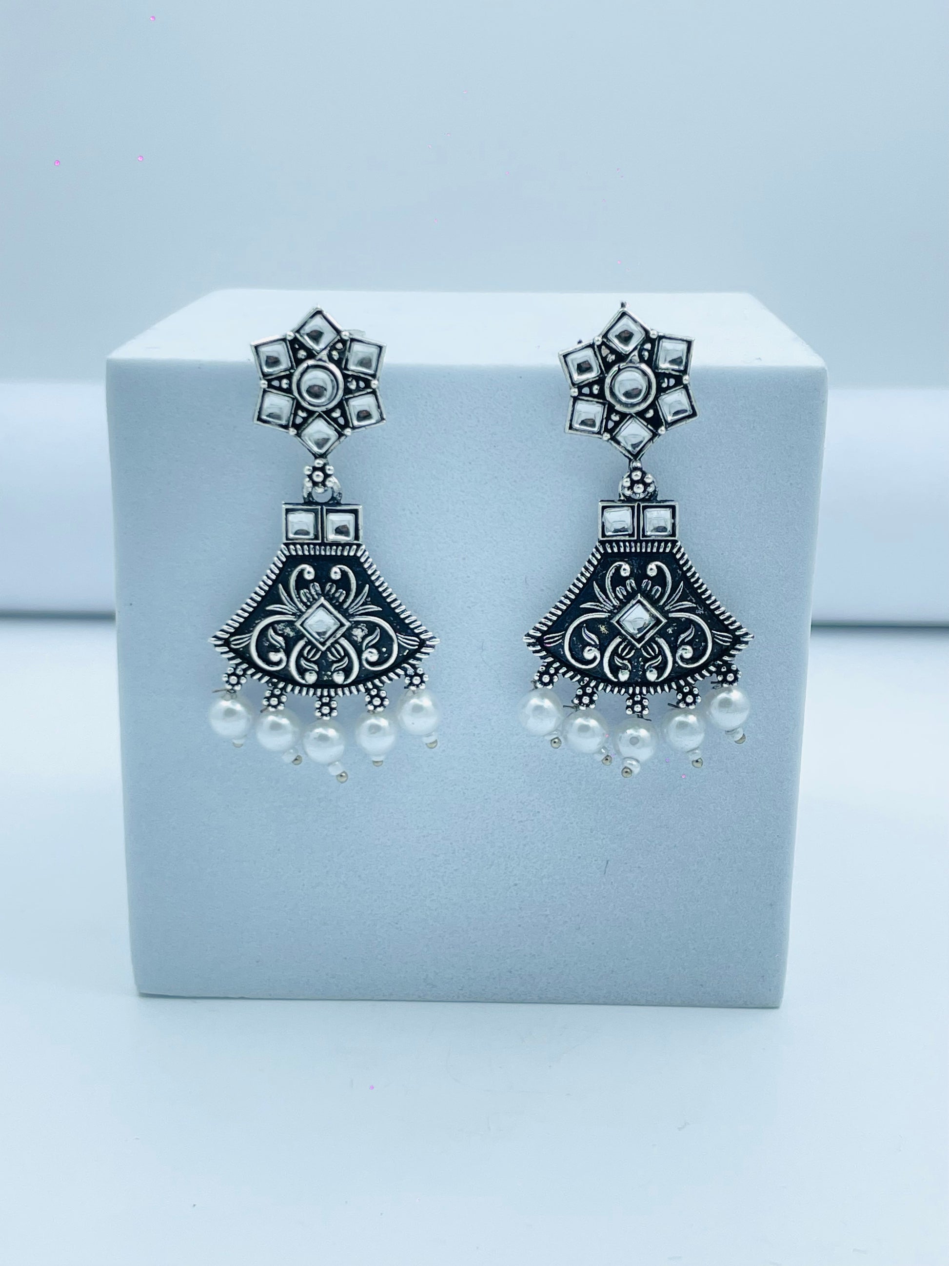 Oxidized Silver Jhumka Earrings with Pearl Drops  Elegant Traditional Design