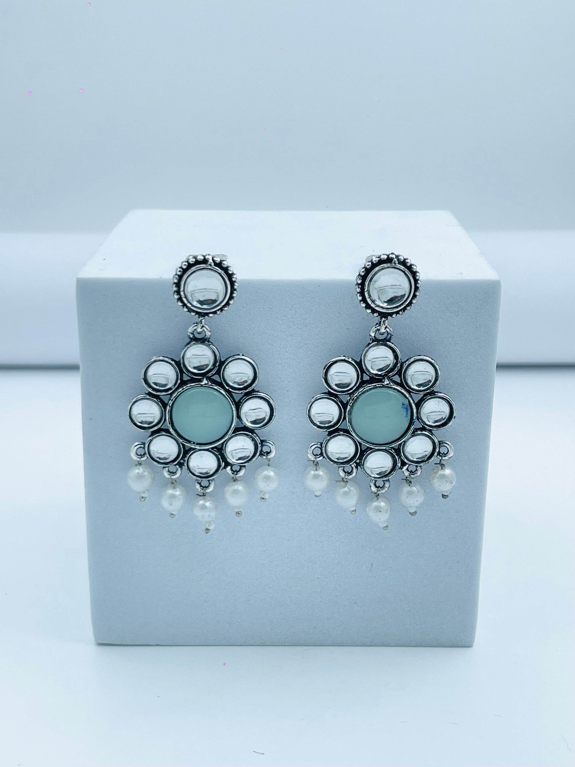 Elegant Silver Floral Dangle Earrings with Pearls