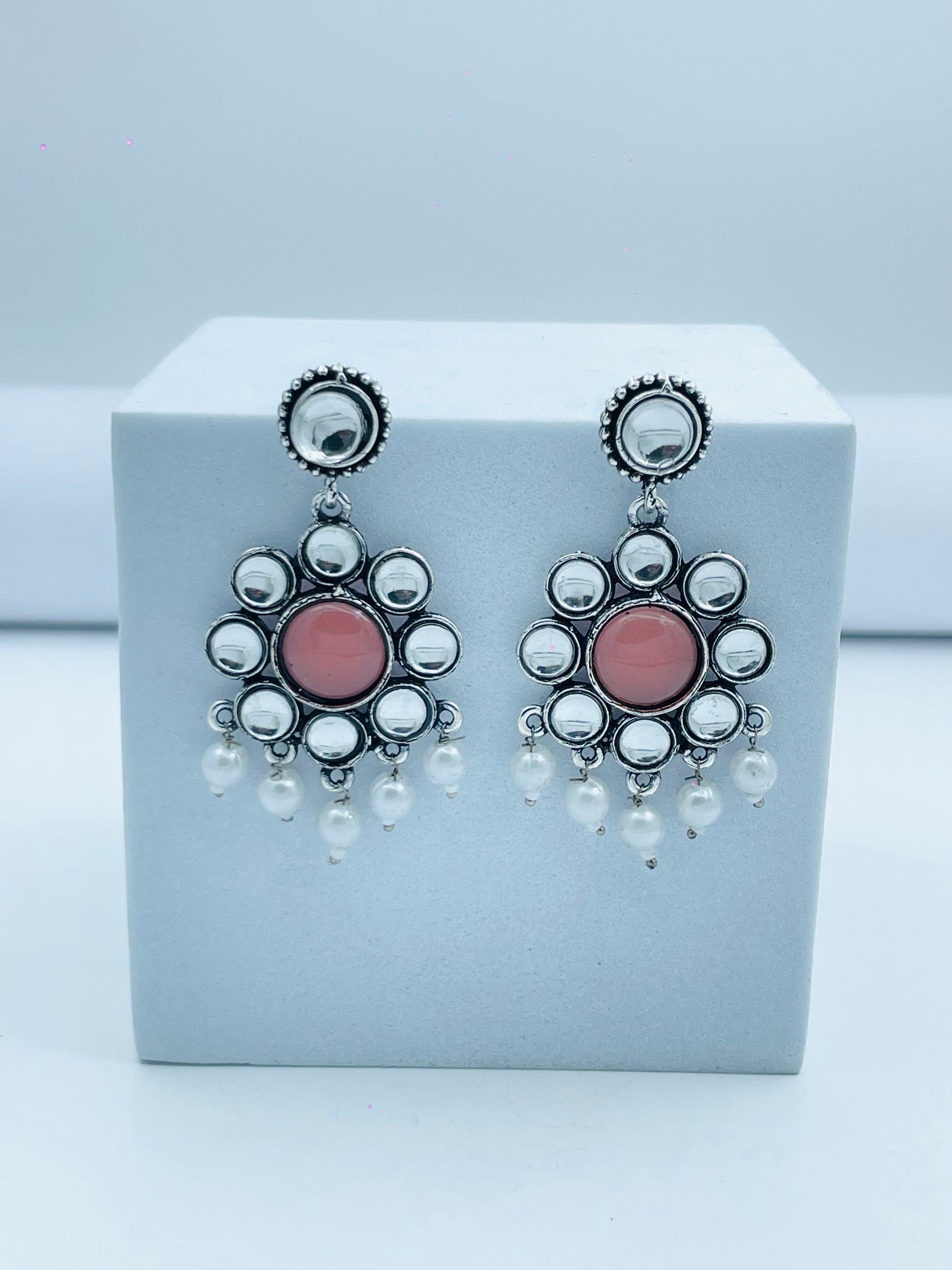 Elegant Floral Design Pearlescent Dangle Earrings