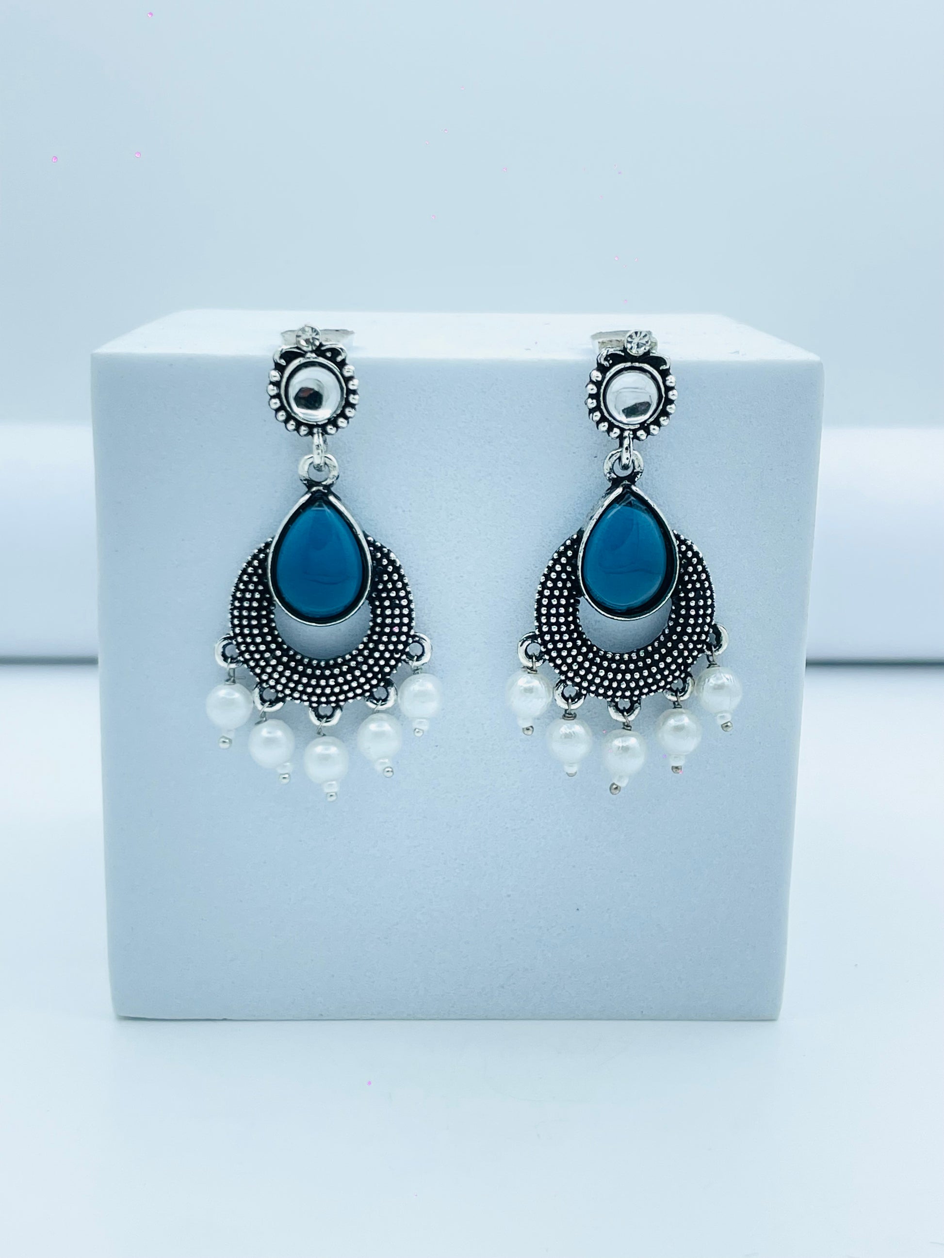 Bohemian Teardrop Blue and Pearl Dangle Earrings  Stylish Jewelry