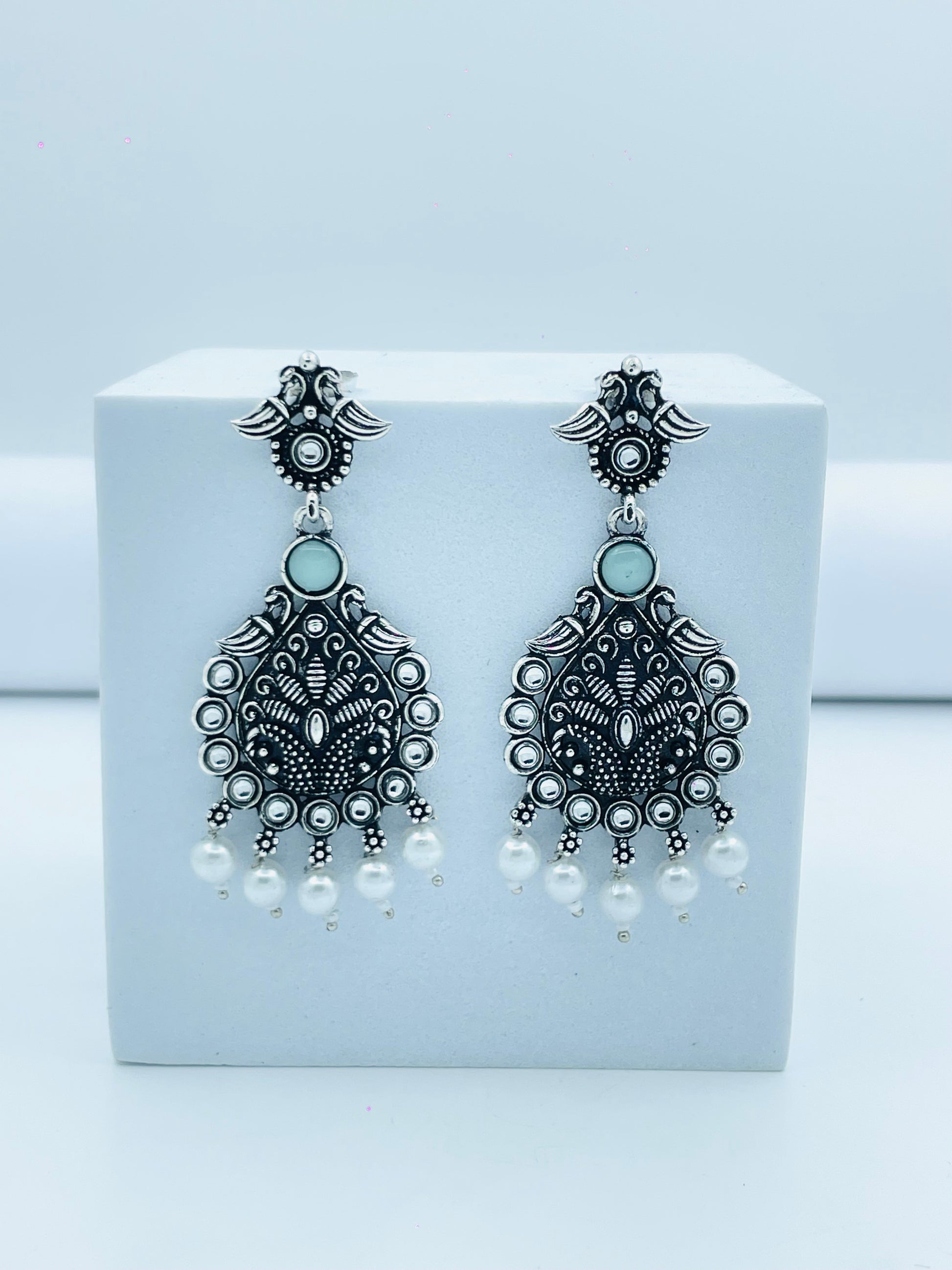 Elegant Handcrafted Silver Jhumka Earrings with Pearl Detail