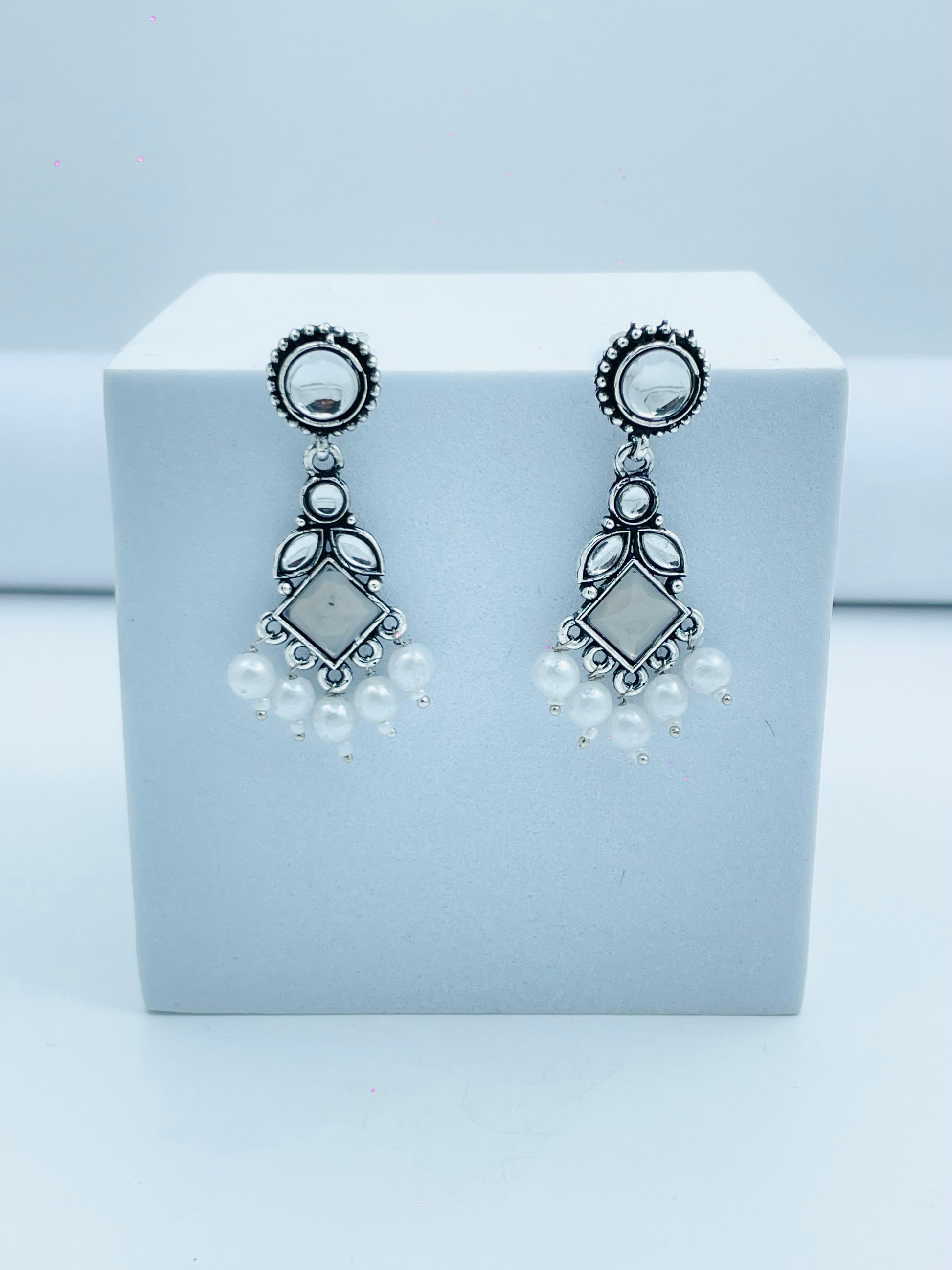 Elegant Silver Pearl Dangling Earrings