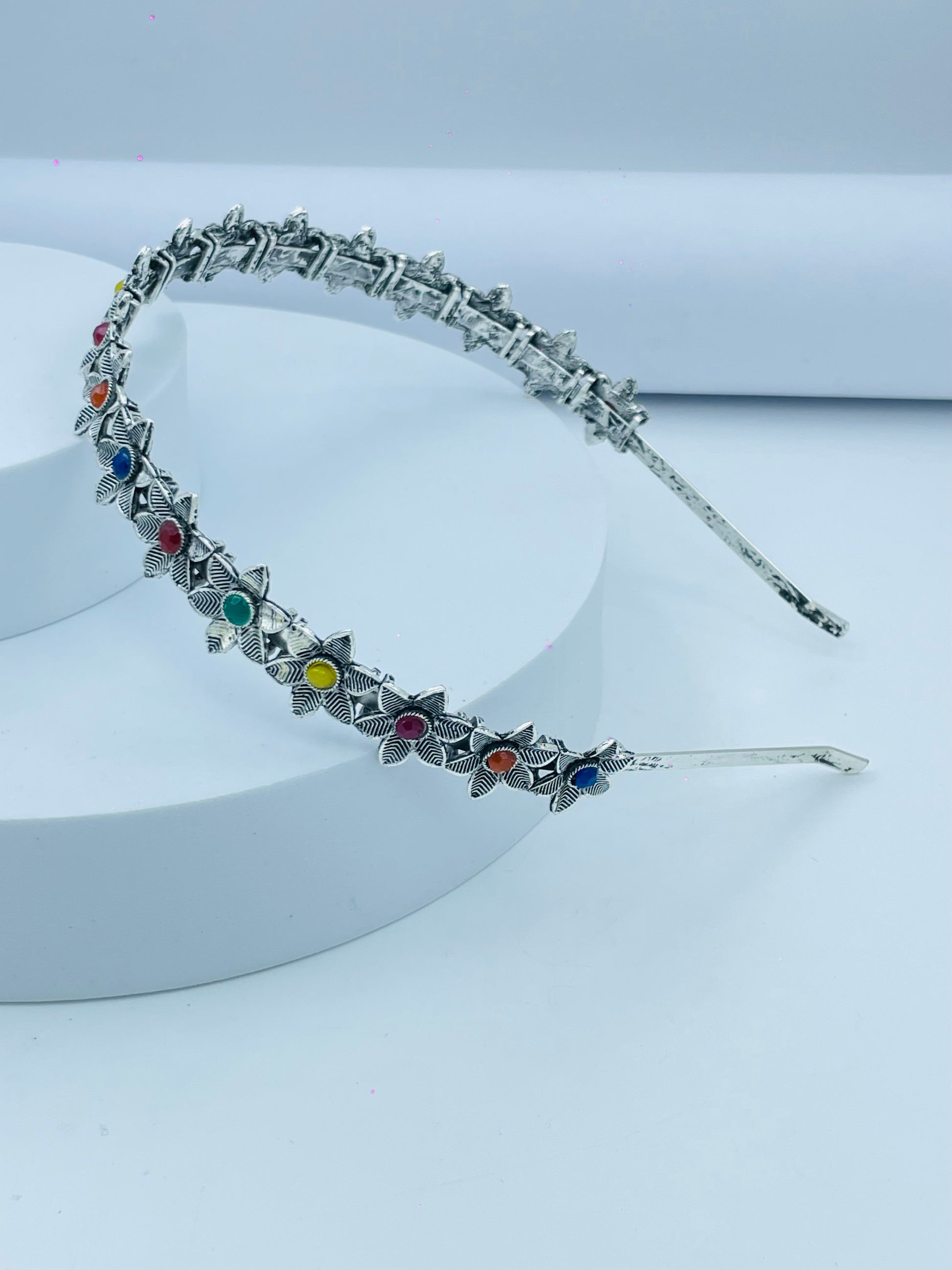 Elegant Multicolor Gemstone Silver Headband