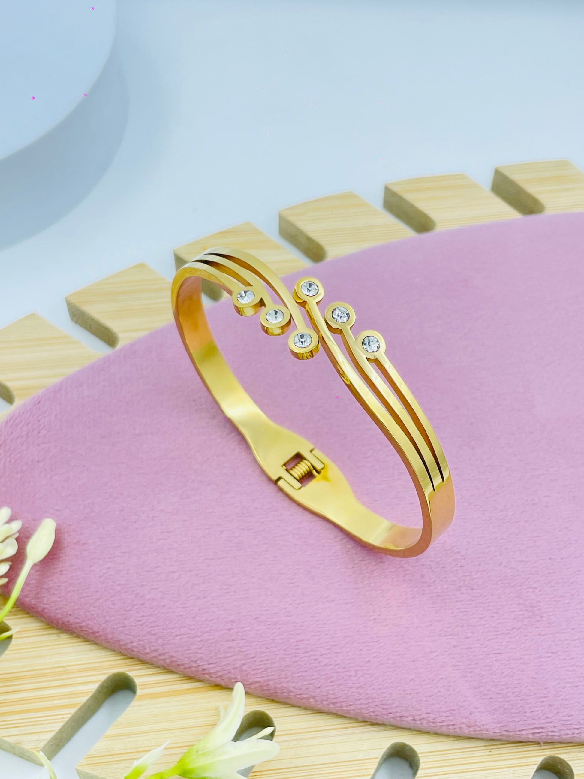 Elegant Gold Plated Bangle with Diamond Accents
