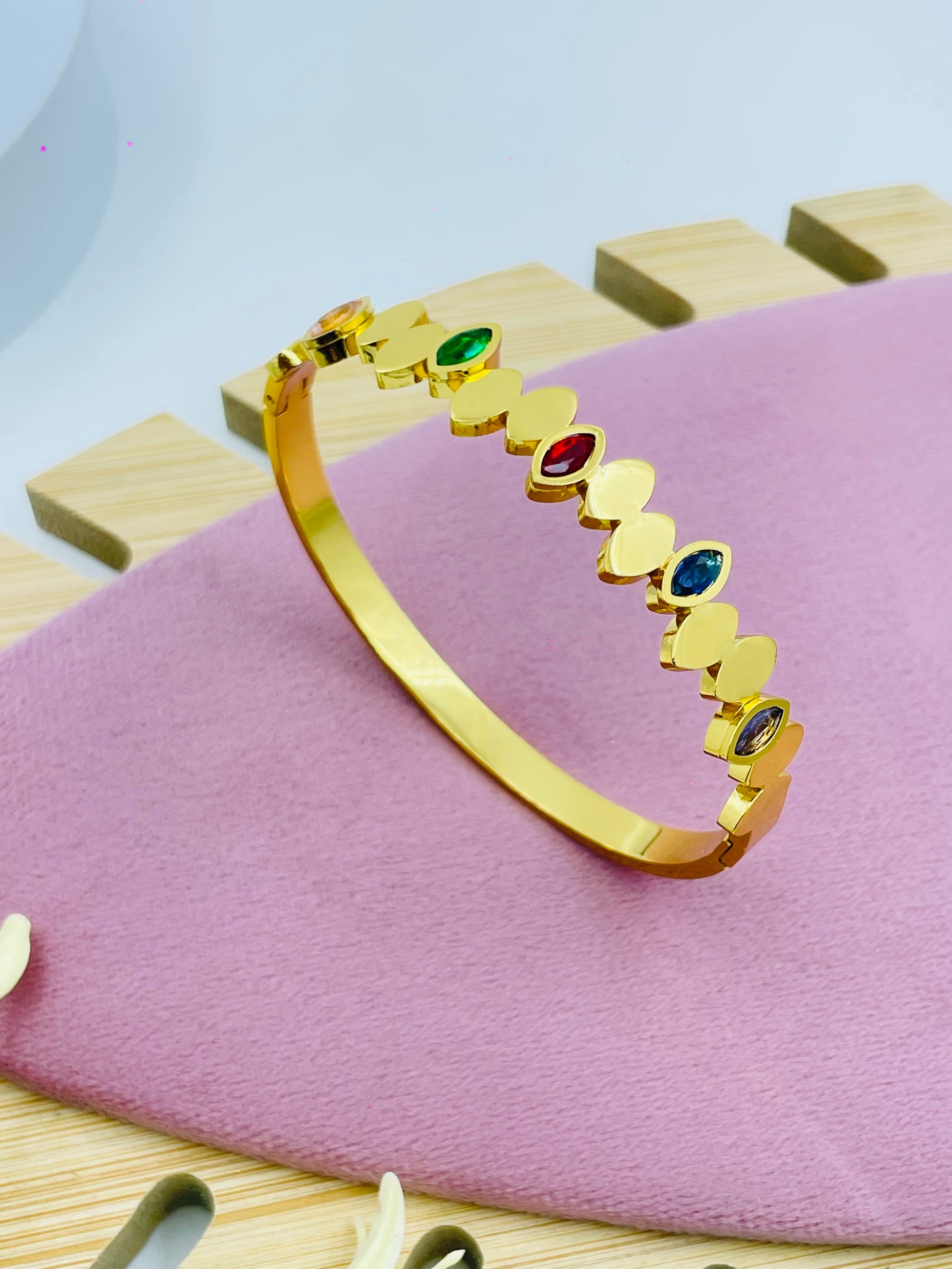 Elegant Multicolored Gemstone Gold Bangle for Women