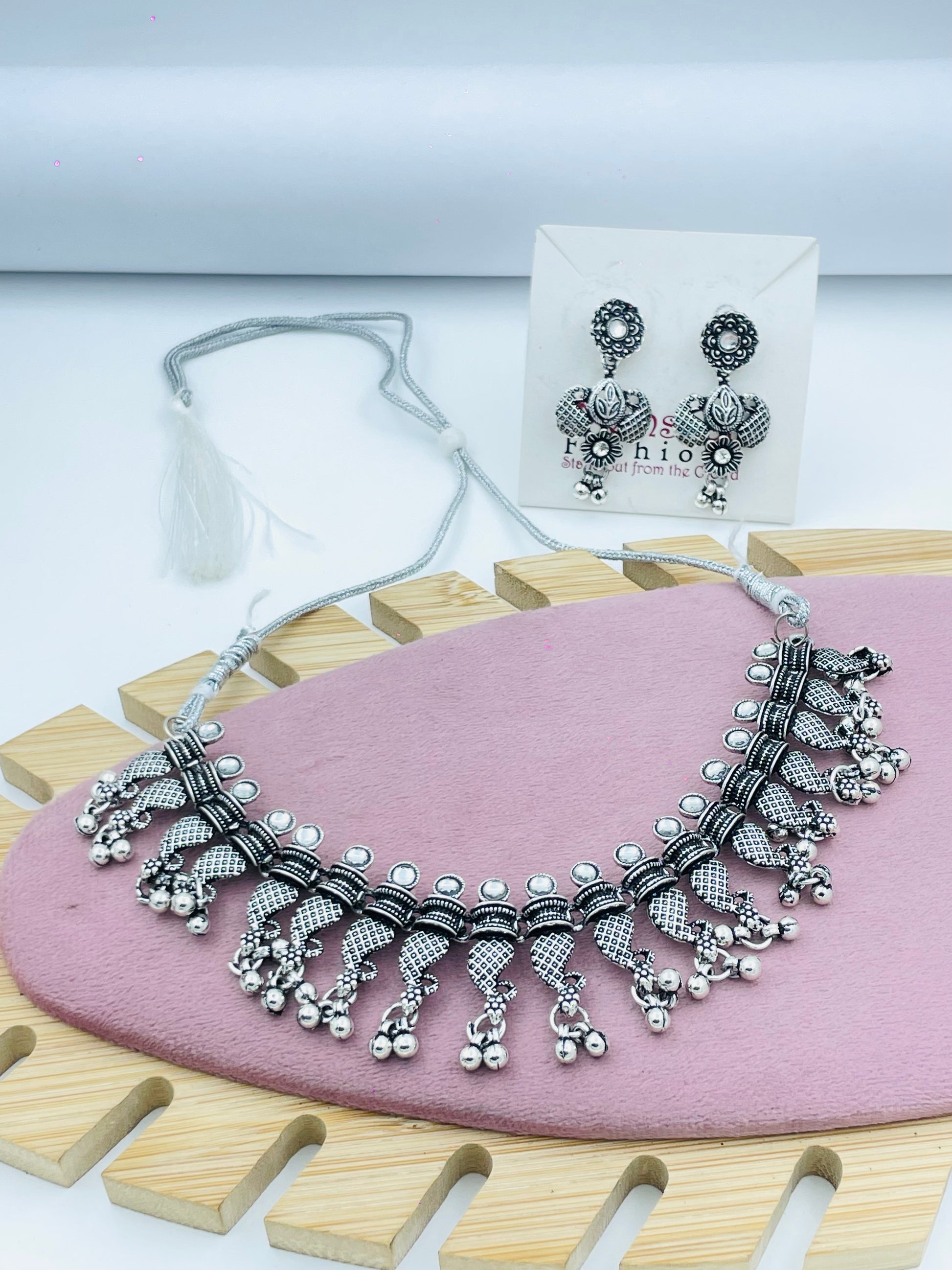 Oxidized Silver Necklace and Earring Set
