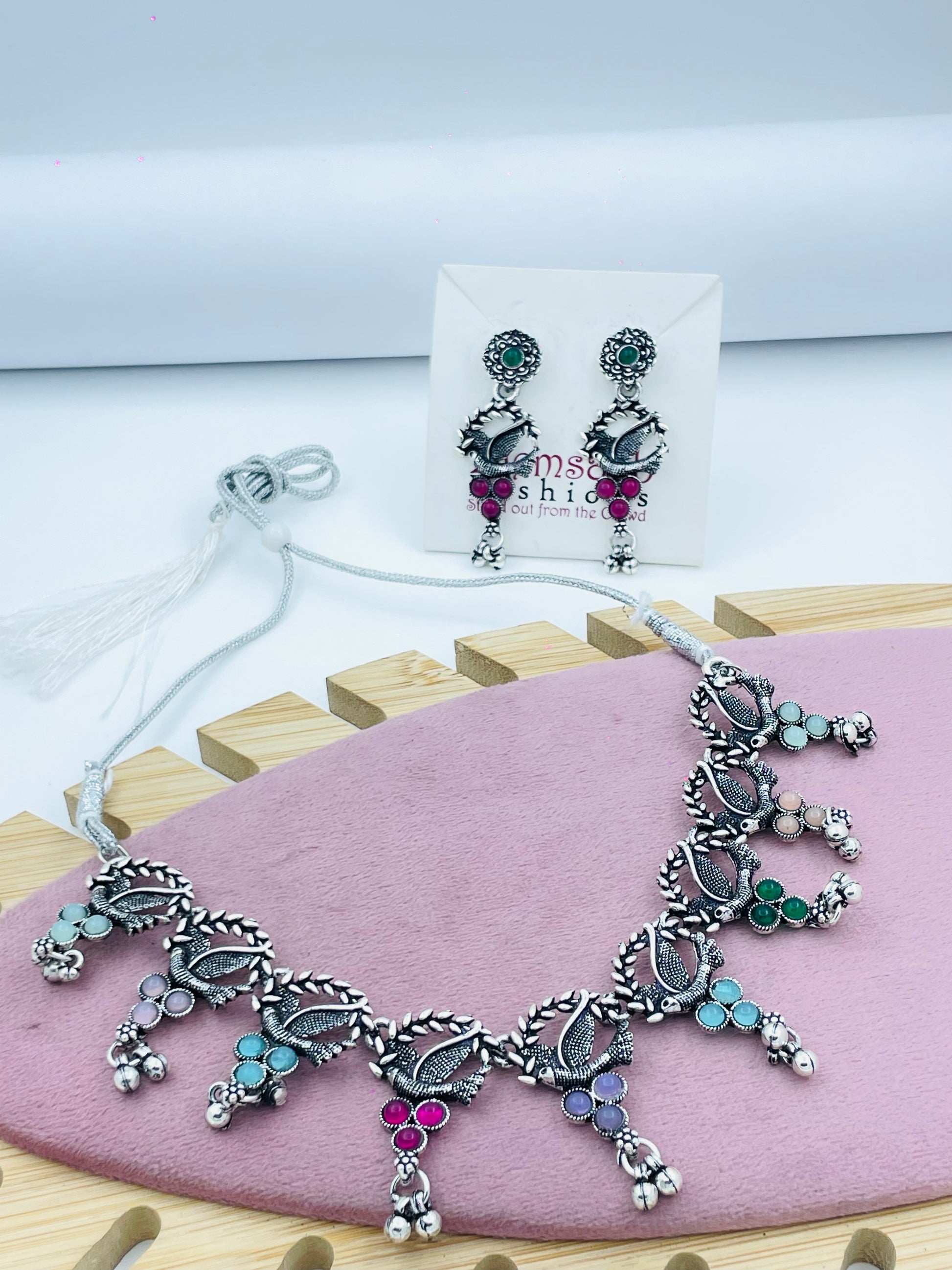 Ethnic Silver Plated Necklace and Earrings Set