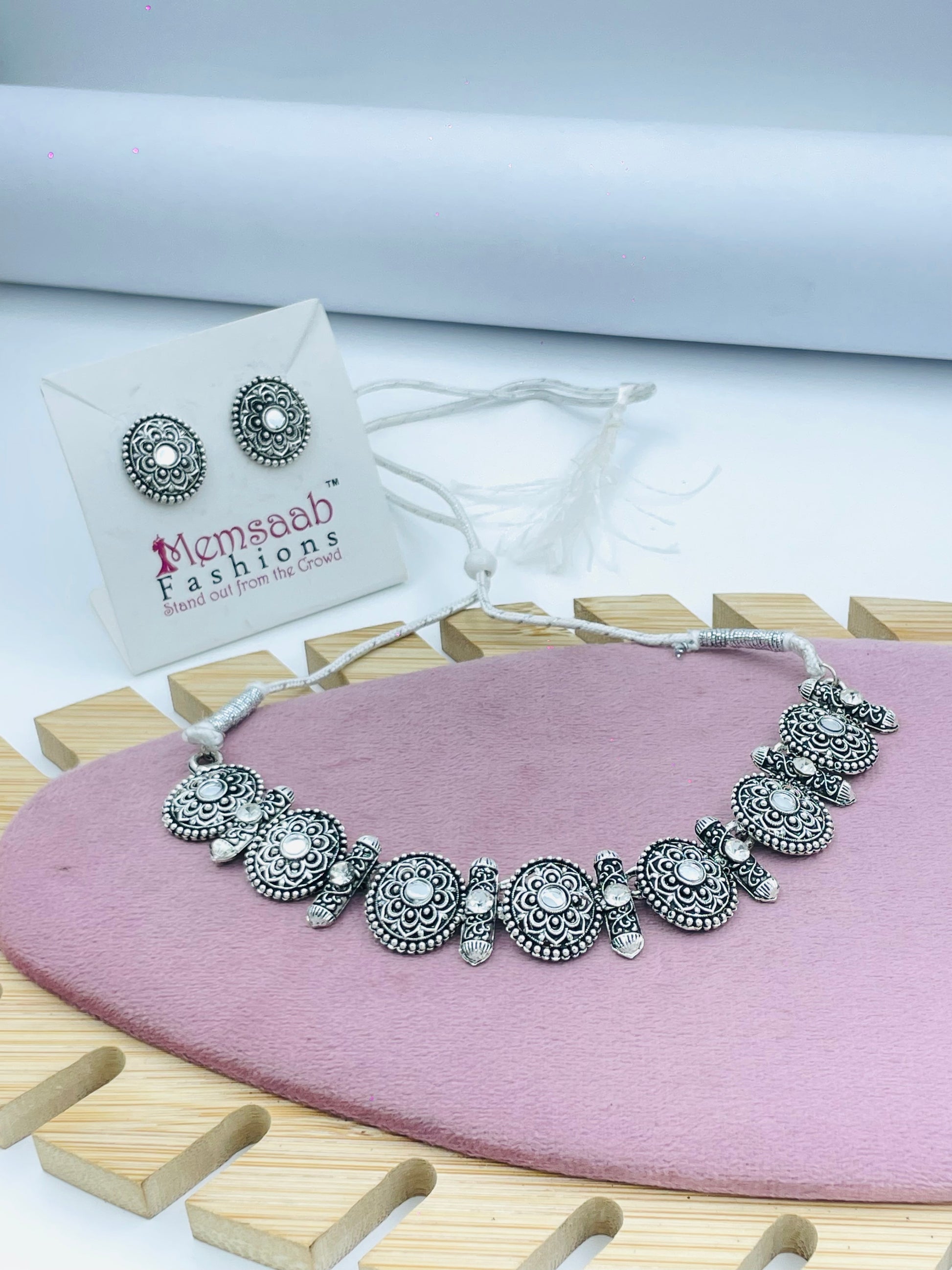 Elegant Silver Oxidized Necklace and Earrings Set