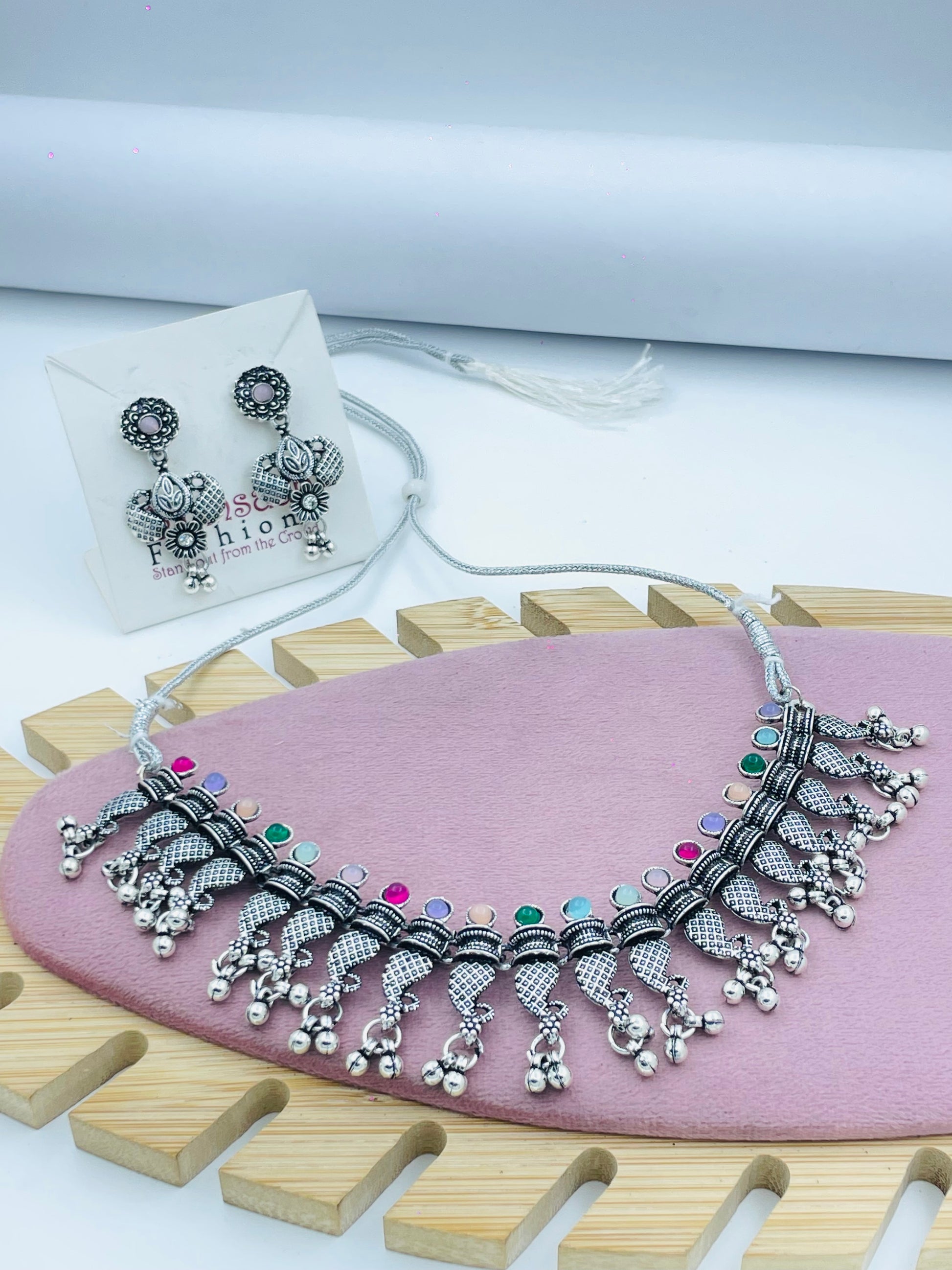 Elegant Oxidized Silver Necklace and Earring Set
