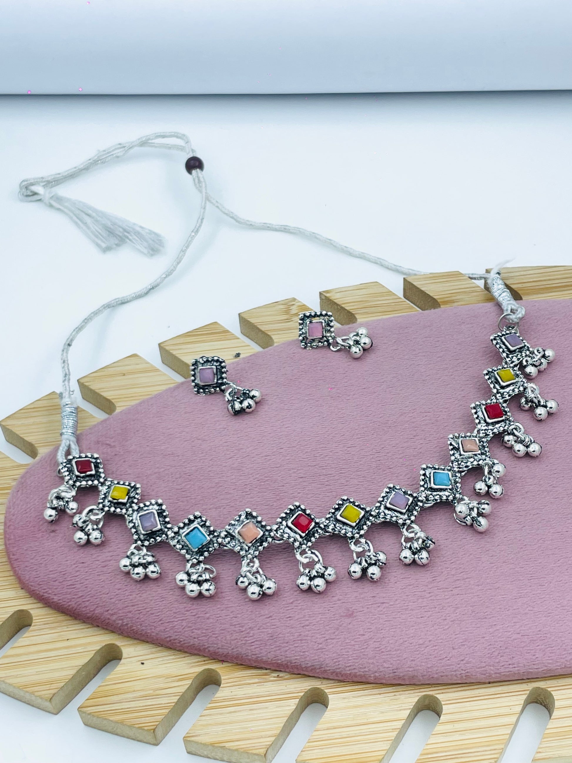 Bohemian Necklace  Earrings Set  Multicolored Design