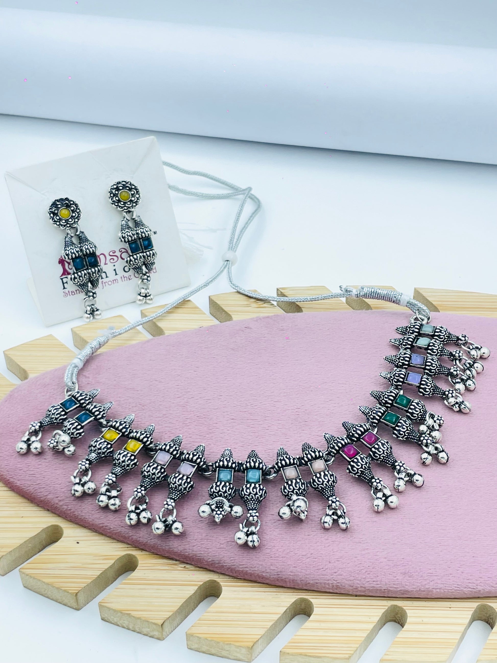 Tribal Silver Necklace  Earring Set  Elegant Accessories