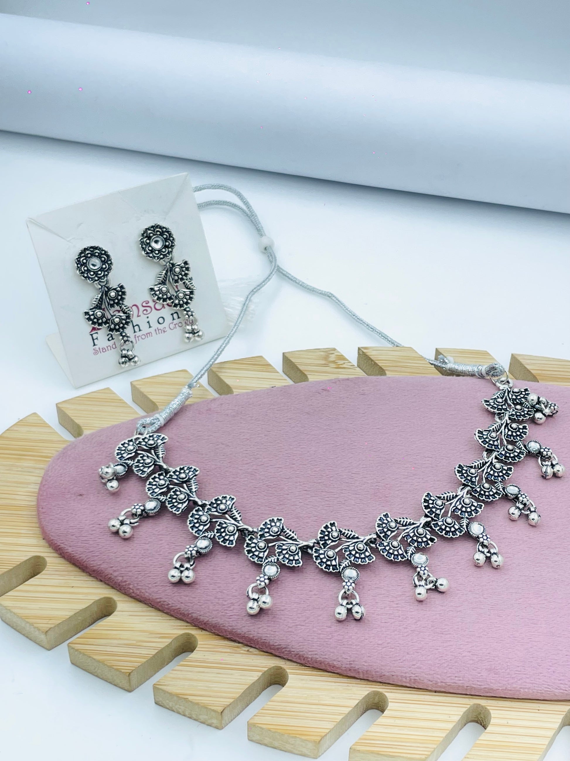 Elegant Oxidized Silver Necklace Set with Earrings