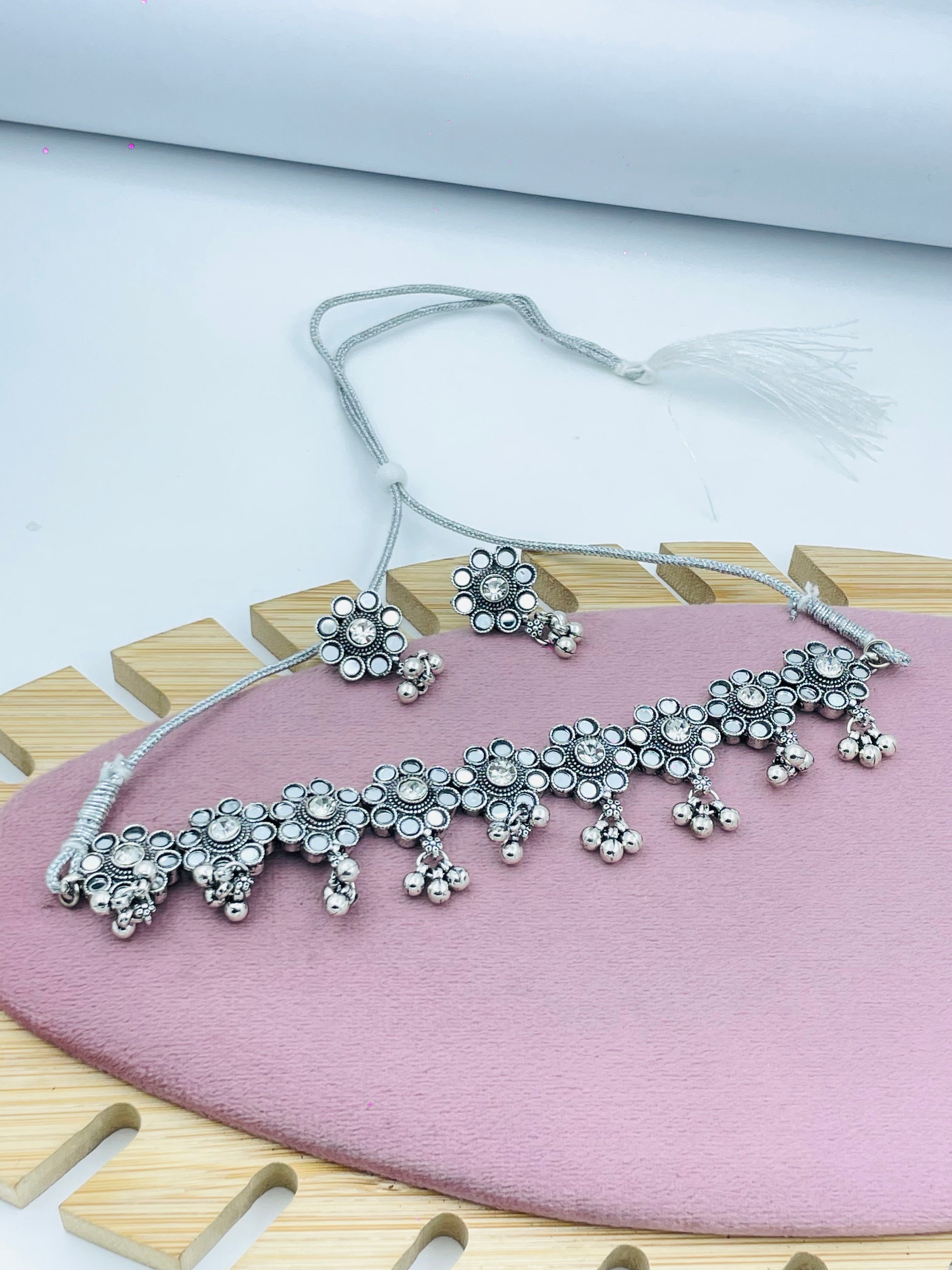 Elegant Silver Floral with Beaded Charms