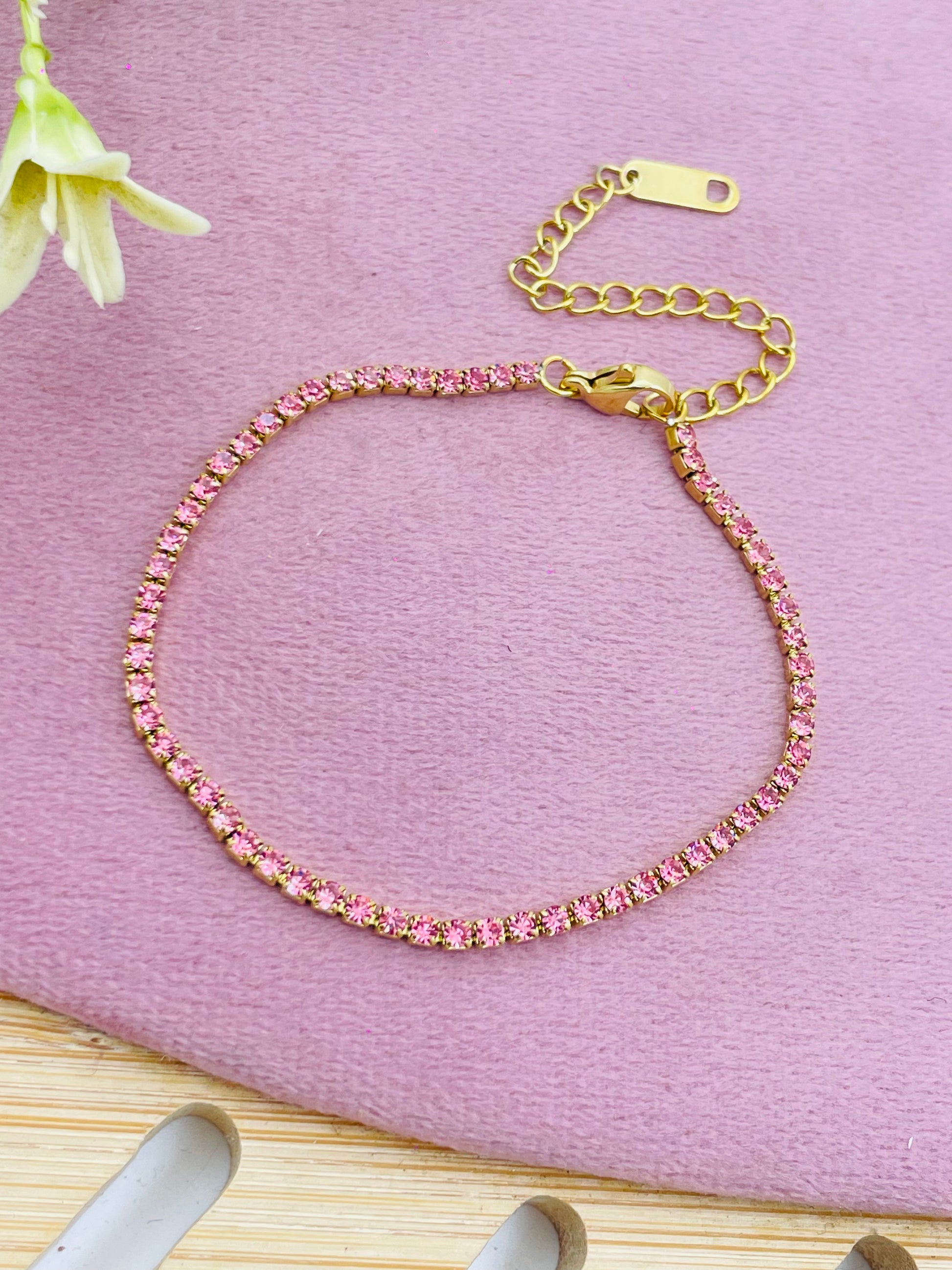 Elegant Pink Rhinestone Gold Chain Bracelet