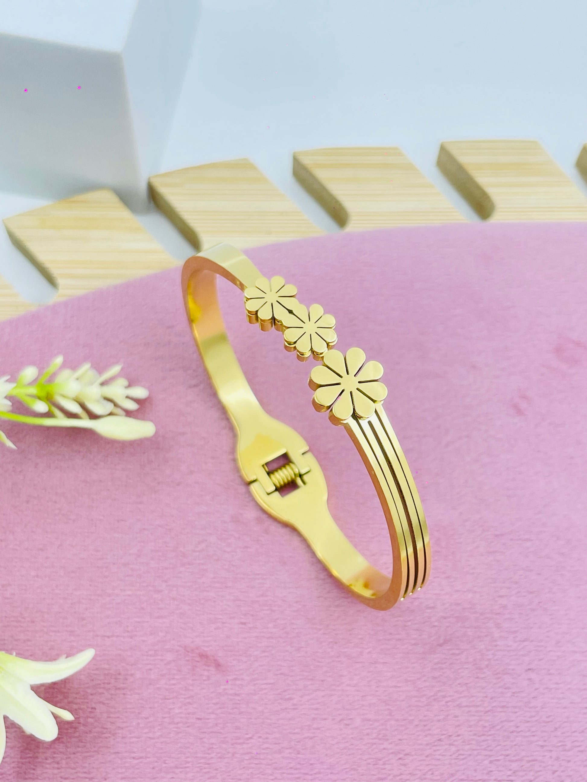 Elegant Gold Floral Bangle Bracelet  Perfect Accessory