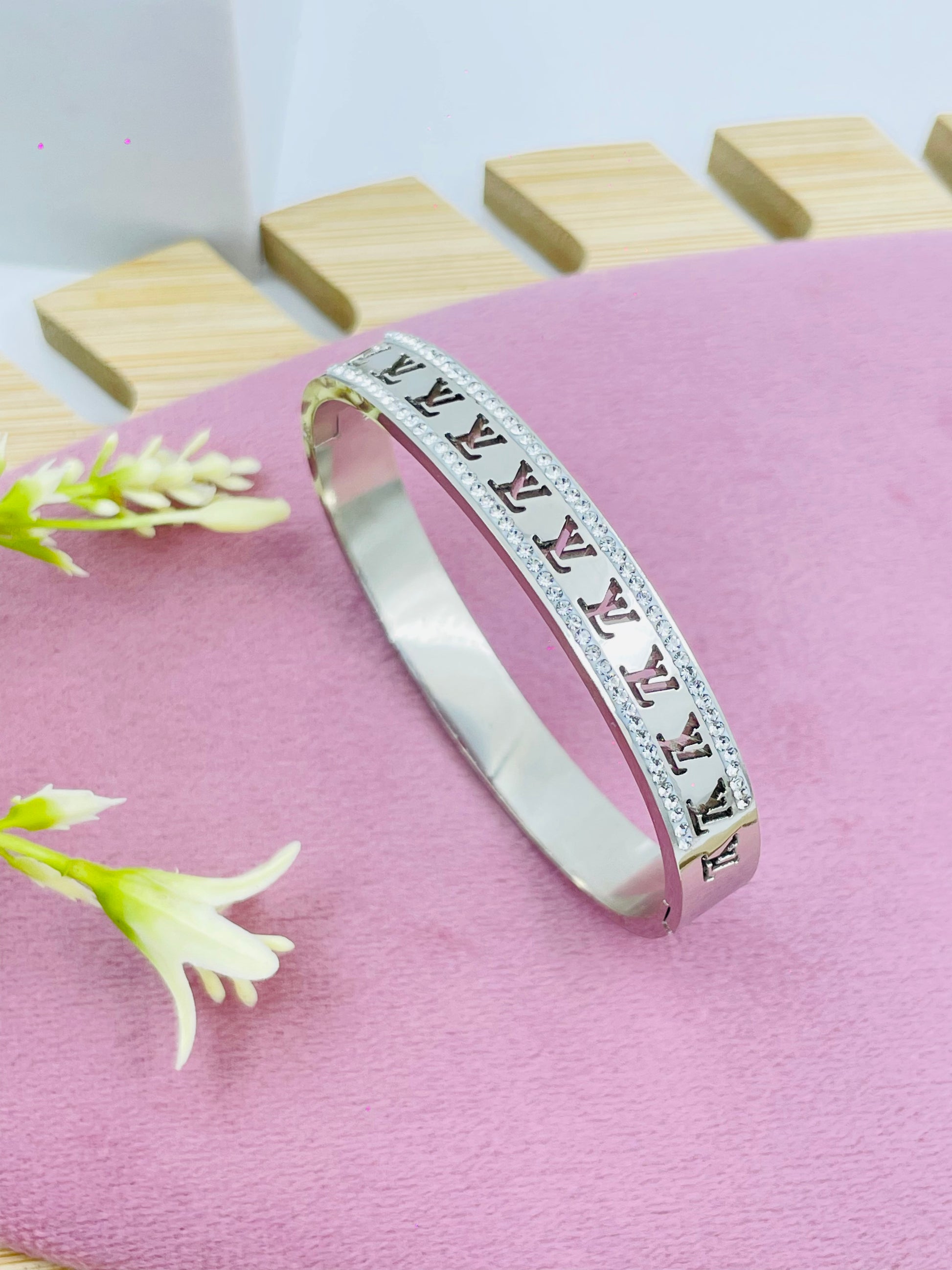 Elegant Silver Monogram Bangle Bracelet