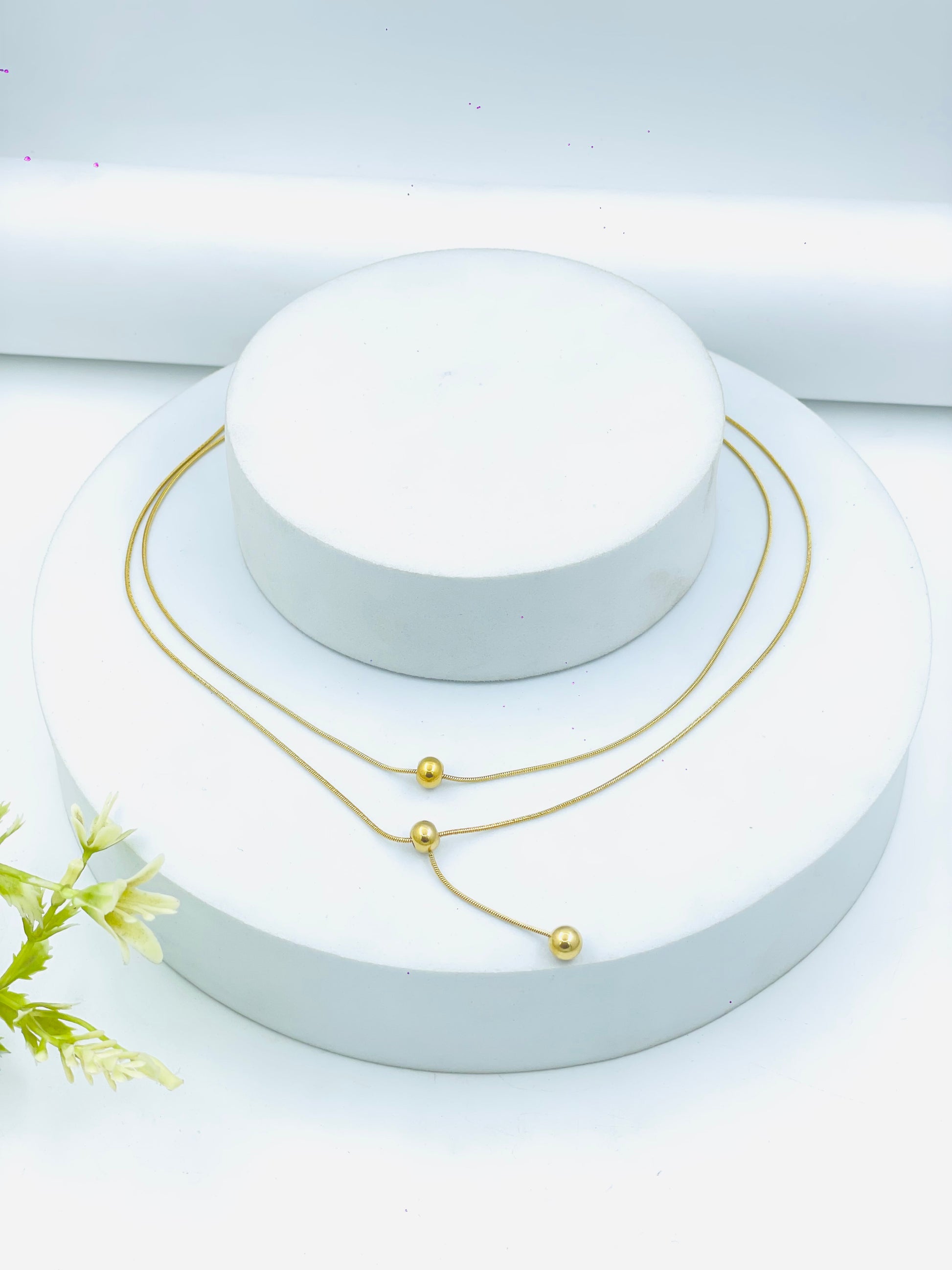 Elegant Double Layer Gold Necklace with Bead Accents