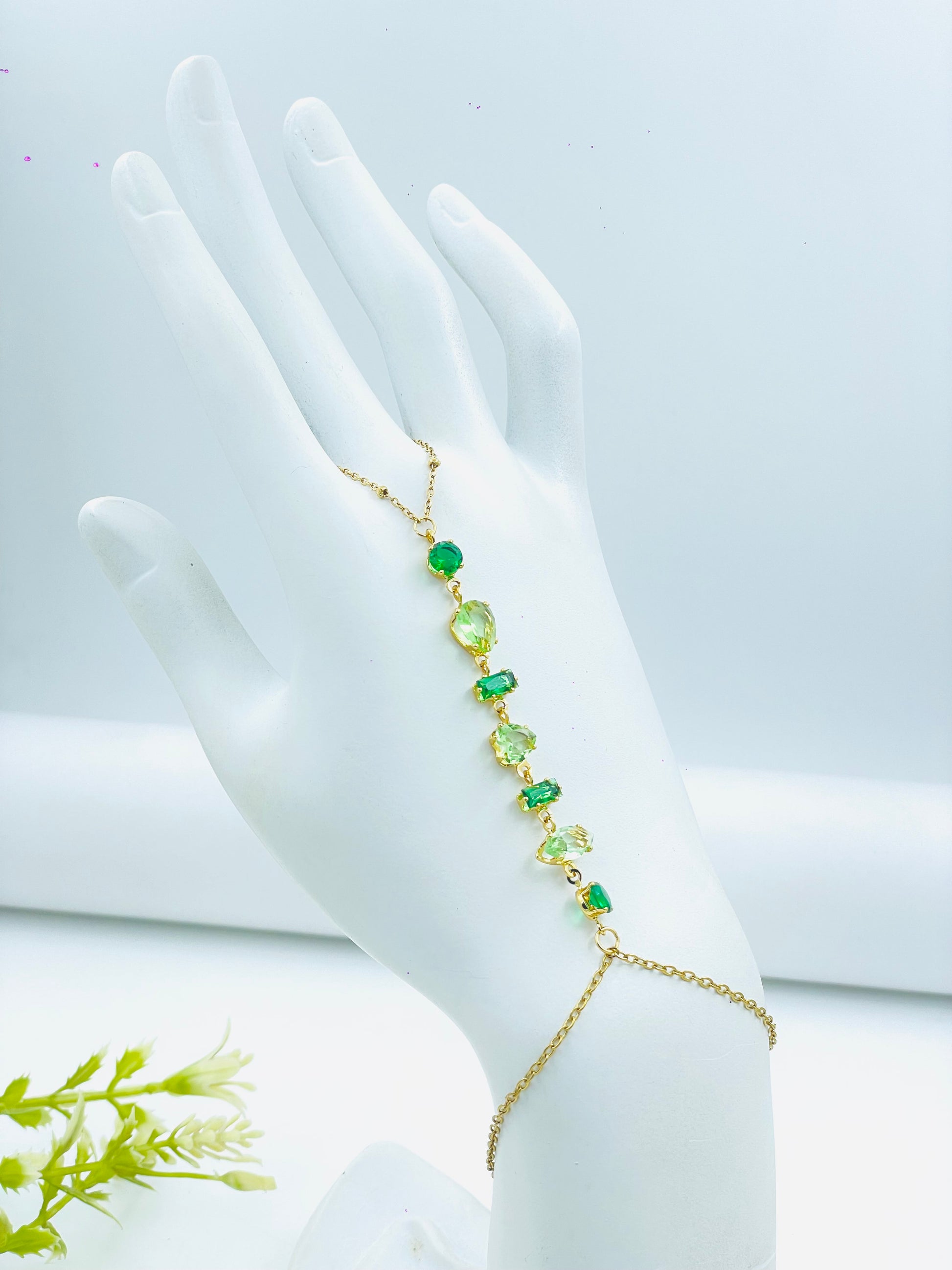 Elegant Green Stone Bracelet with Gold Chain