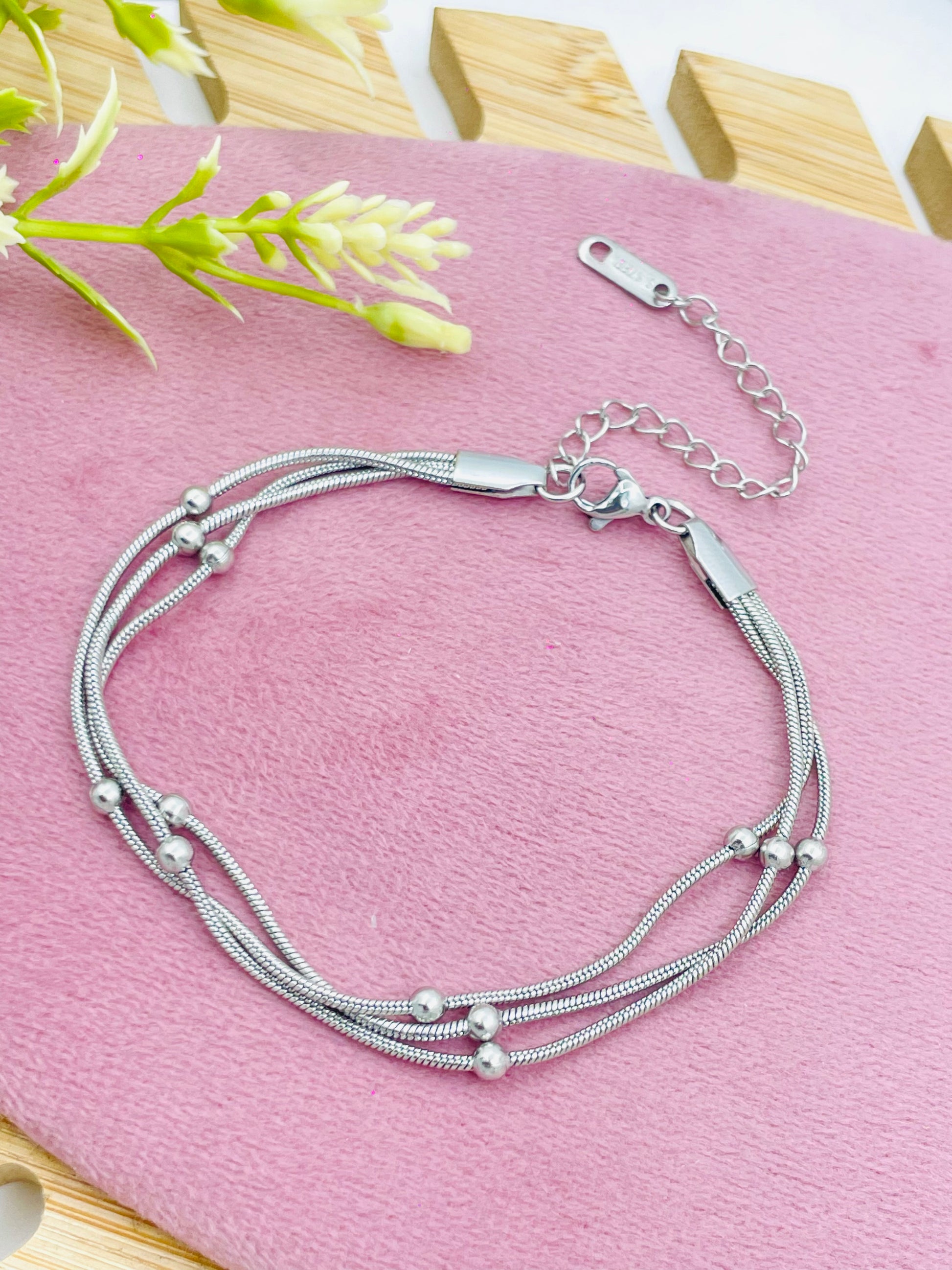 Elegant Silver Layered Beaded Bracelet