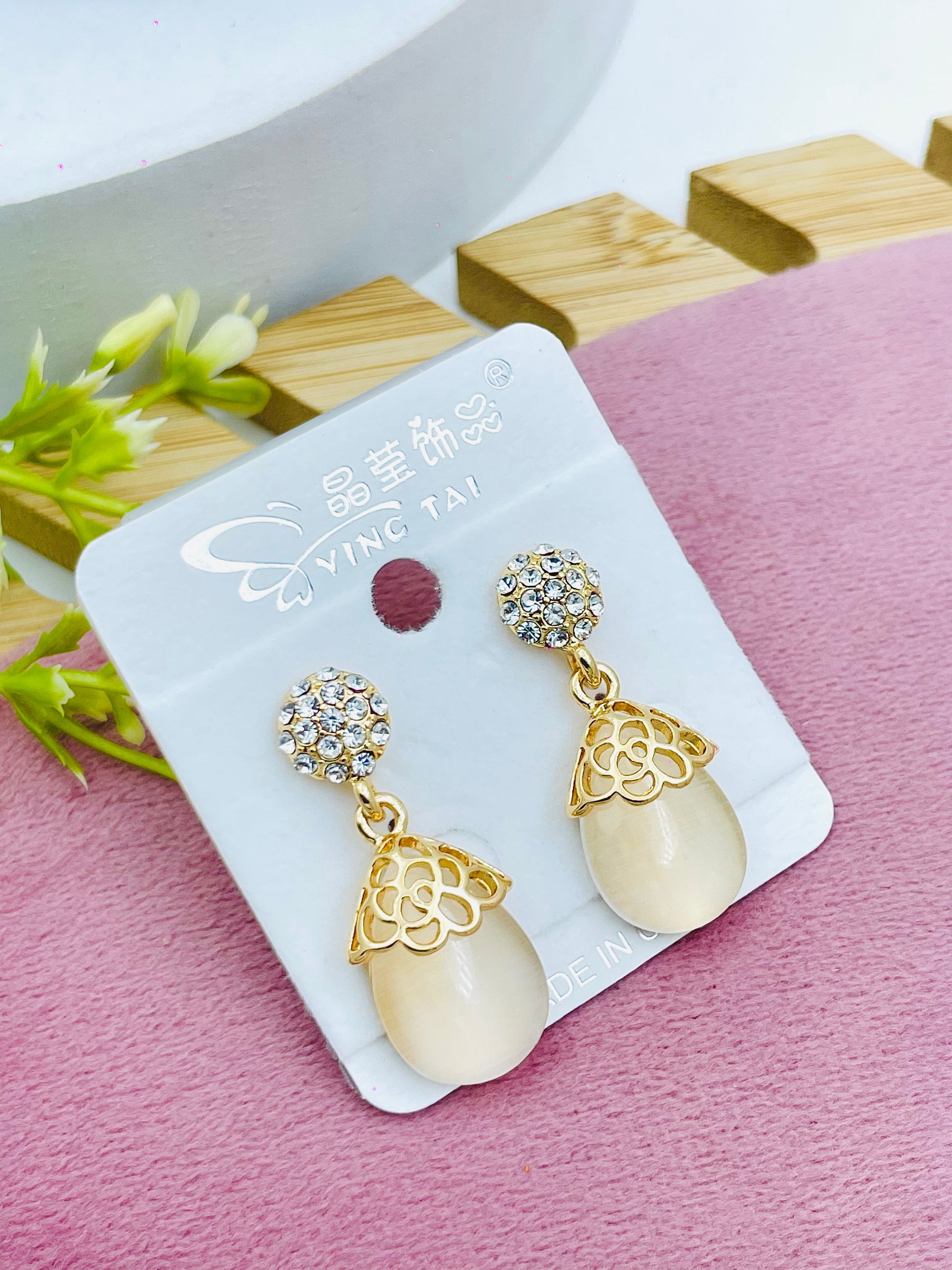 Elegant Gold and Pearl Drop Earrings with Crystal Studs
