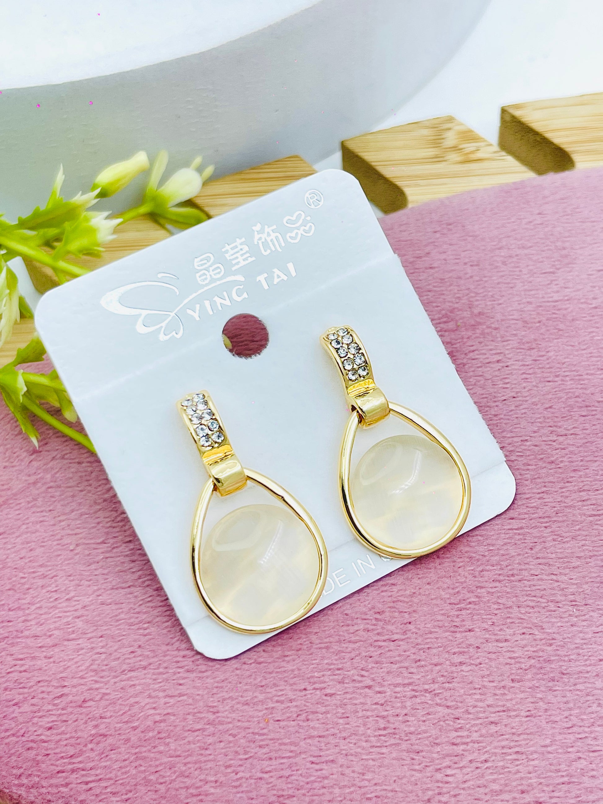 Elegant Gold and Pearl Teardrop Earrings with Crystals