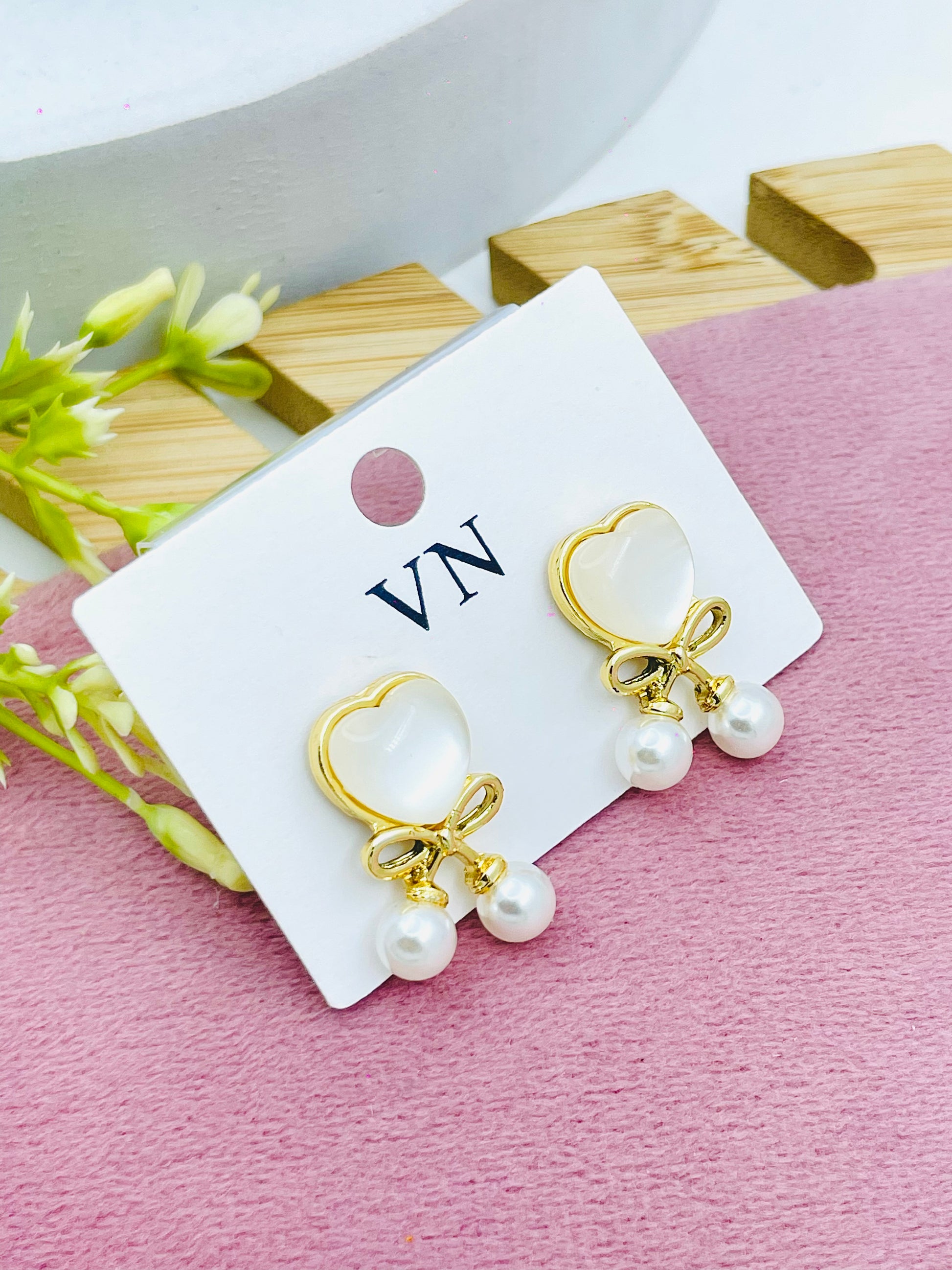 Elegant Heart and Pearl Drop Earrings