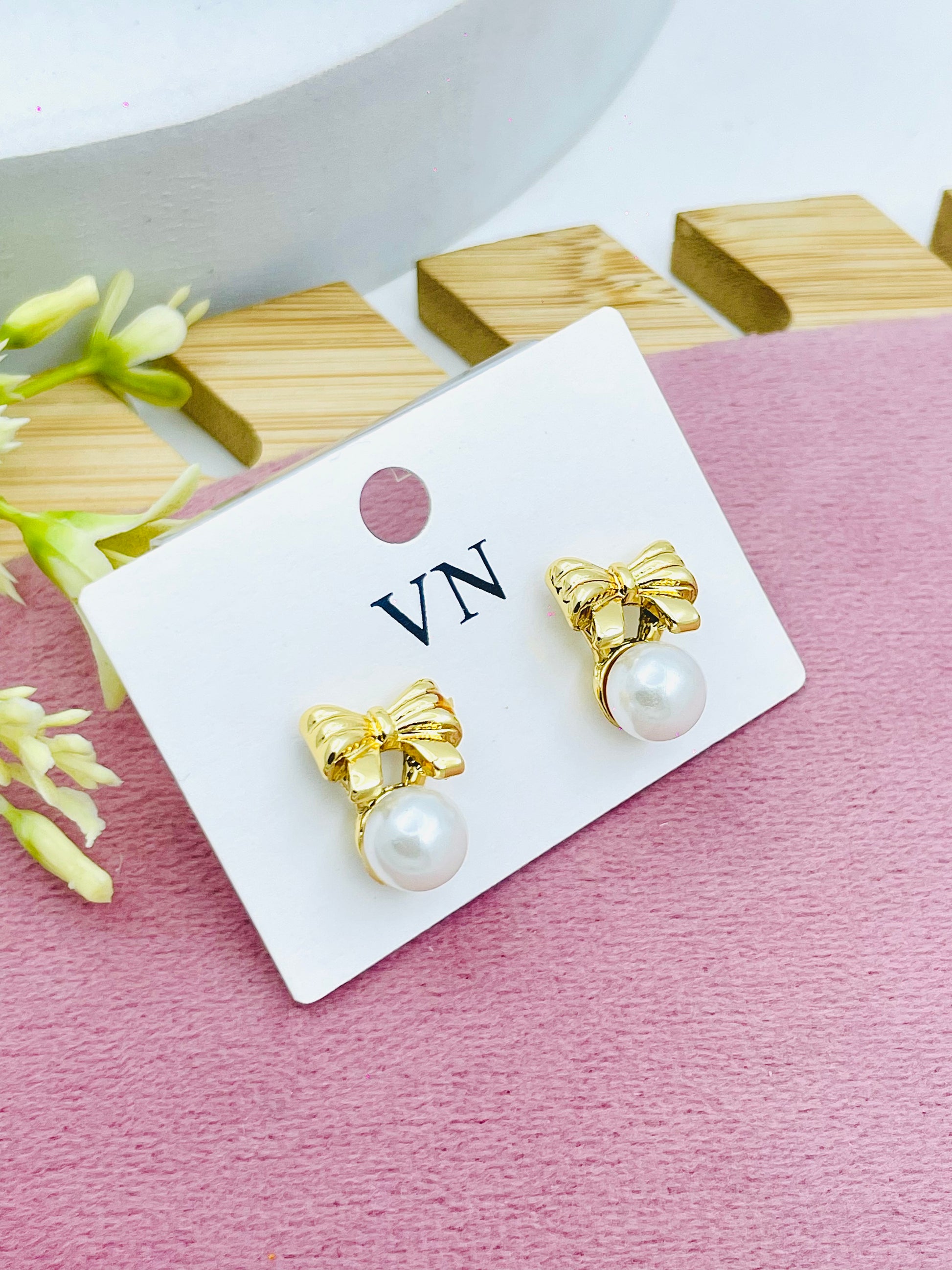 Elegant Gold Bow Pearl Earrings  Perfect Gift