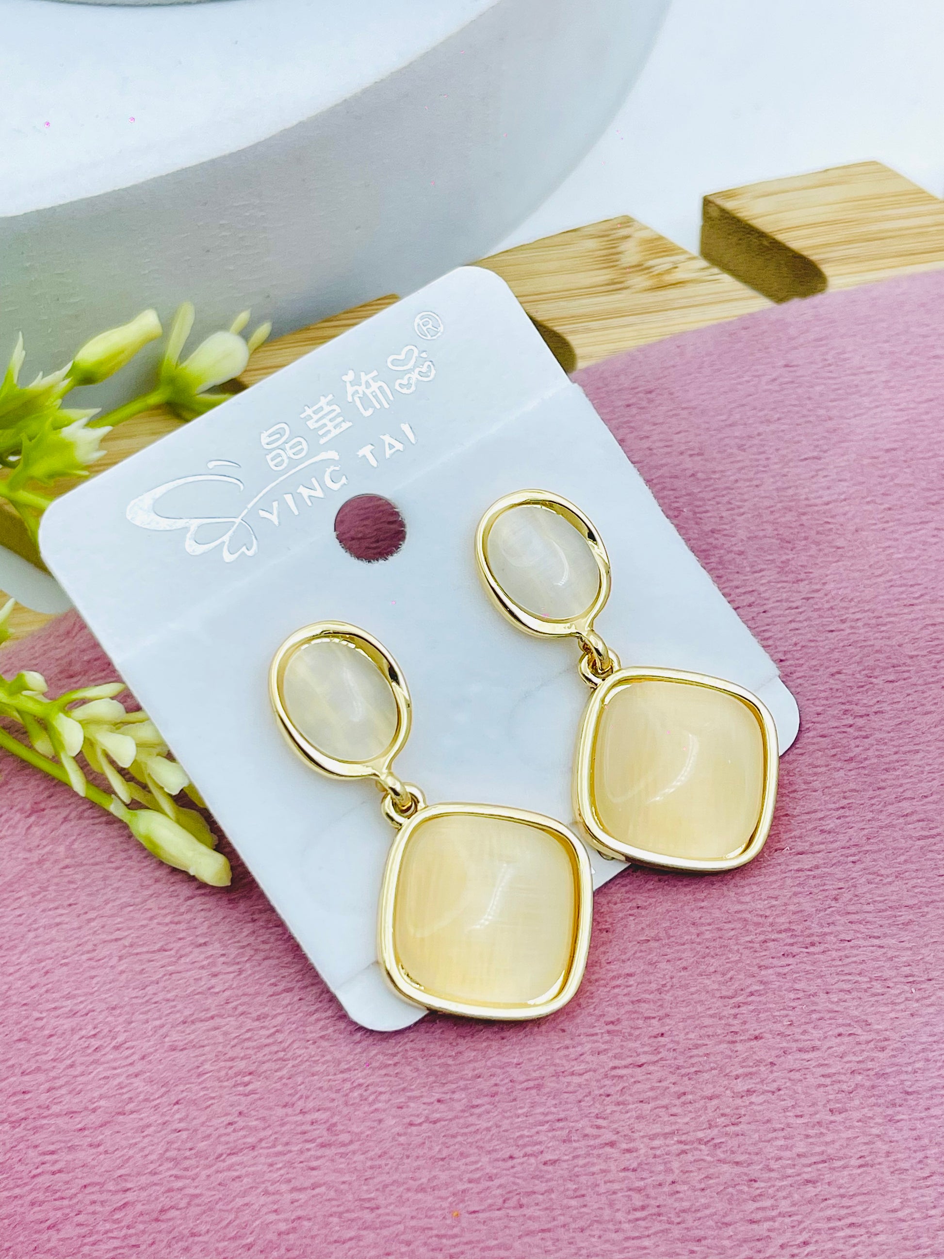 Elegant Square Drop Earrings with Gold Trim  Ying Tai