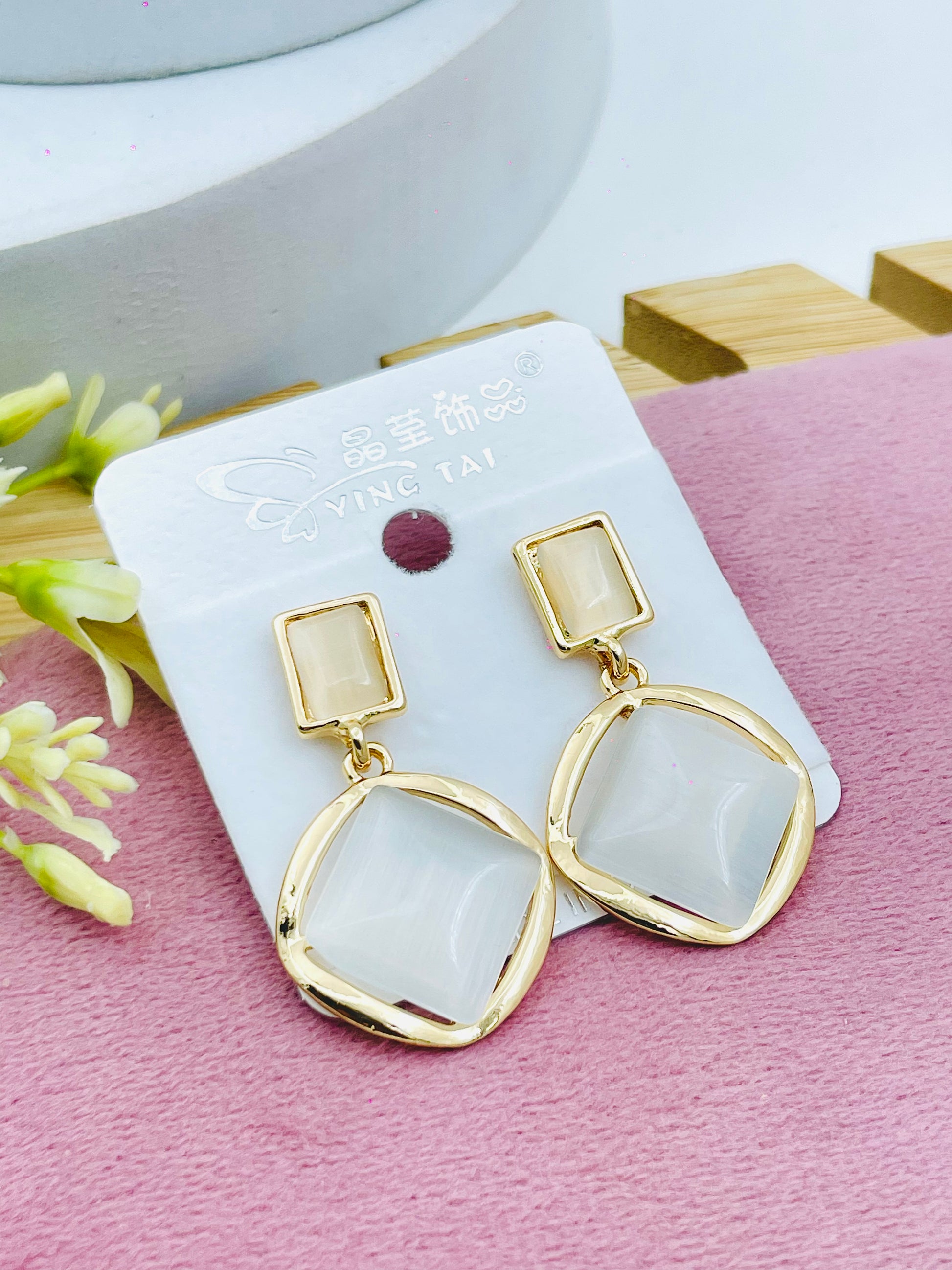 Elegant Geometric White Stone Dangle Earrings  Stylish Jewelry