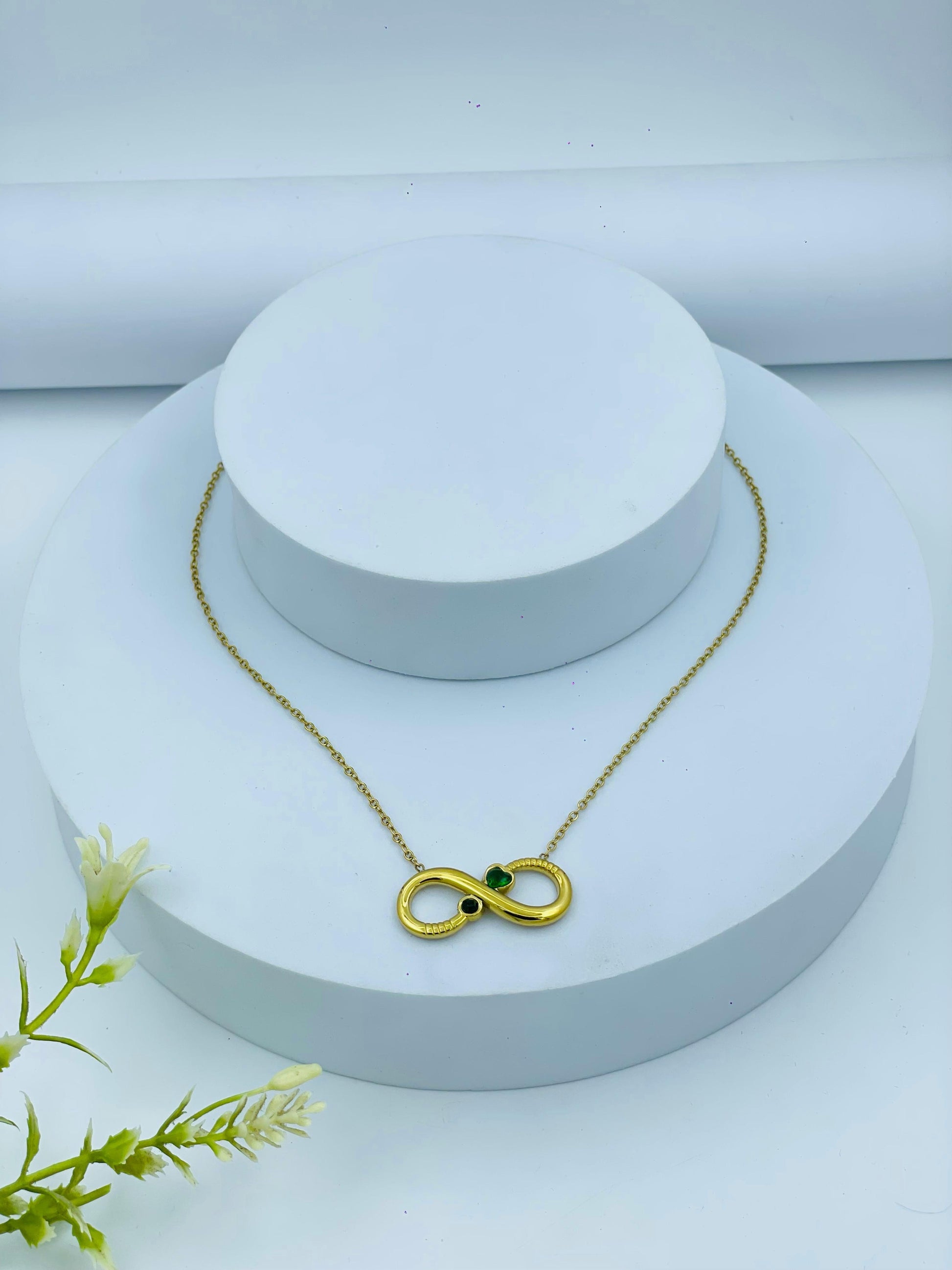 Elegant Anti-Tarnish Infinity Pendant Necklace with Dual Stones