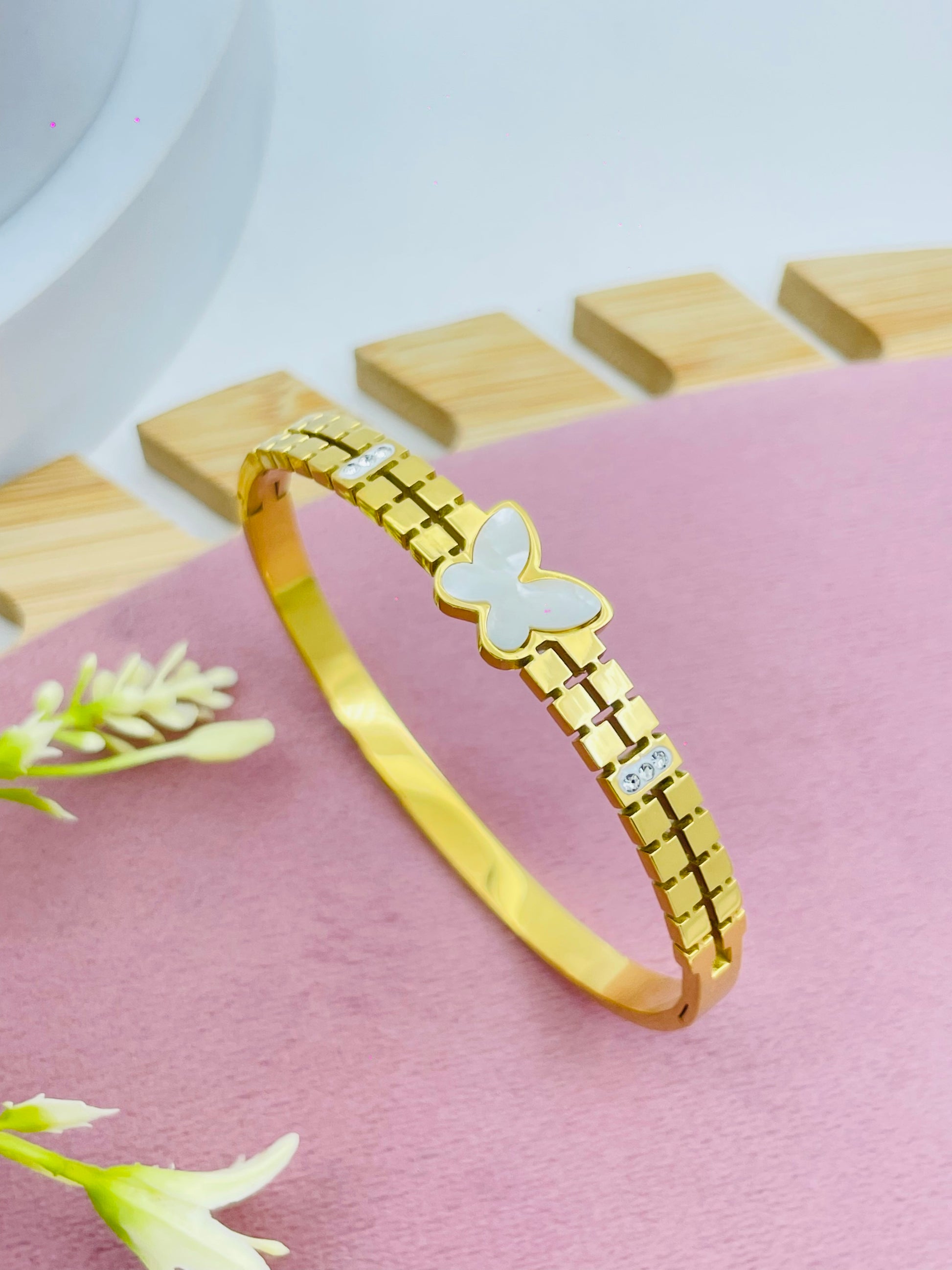 Elegant Butterfly Gold Bracelet with Enamel Detailing
