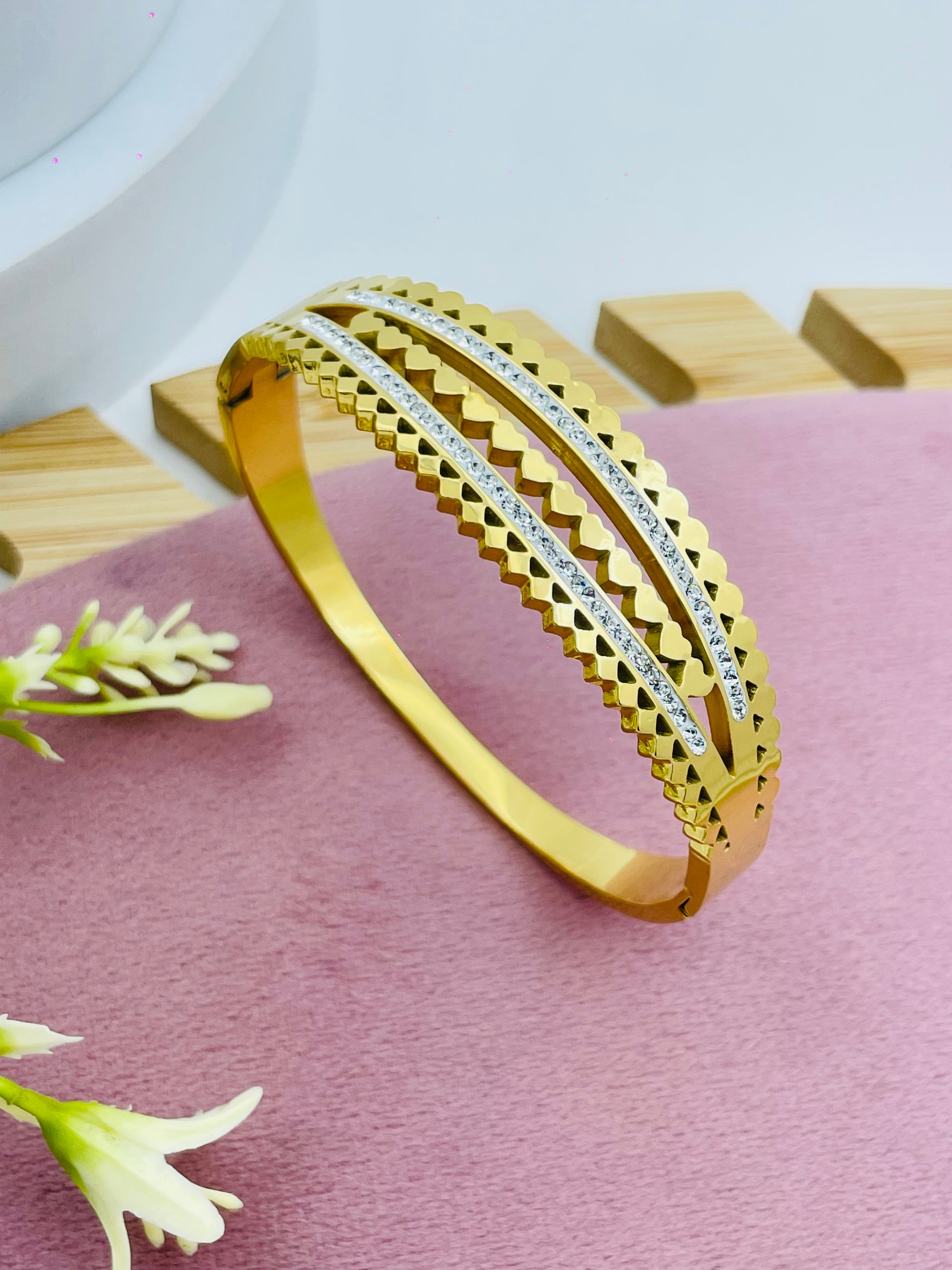 Elegant Gold and Silver Geometric Bangle