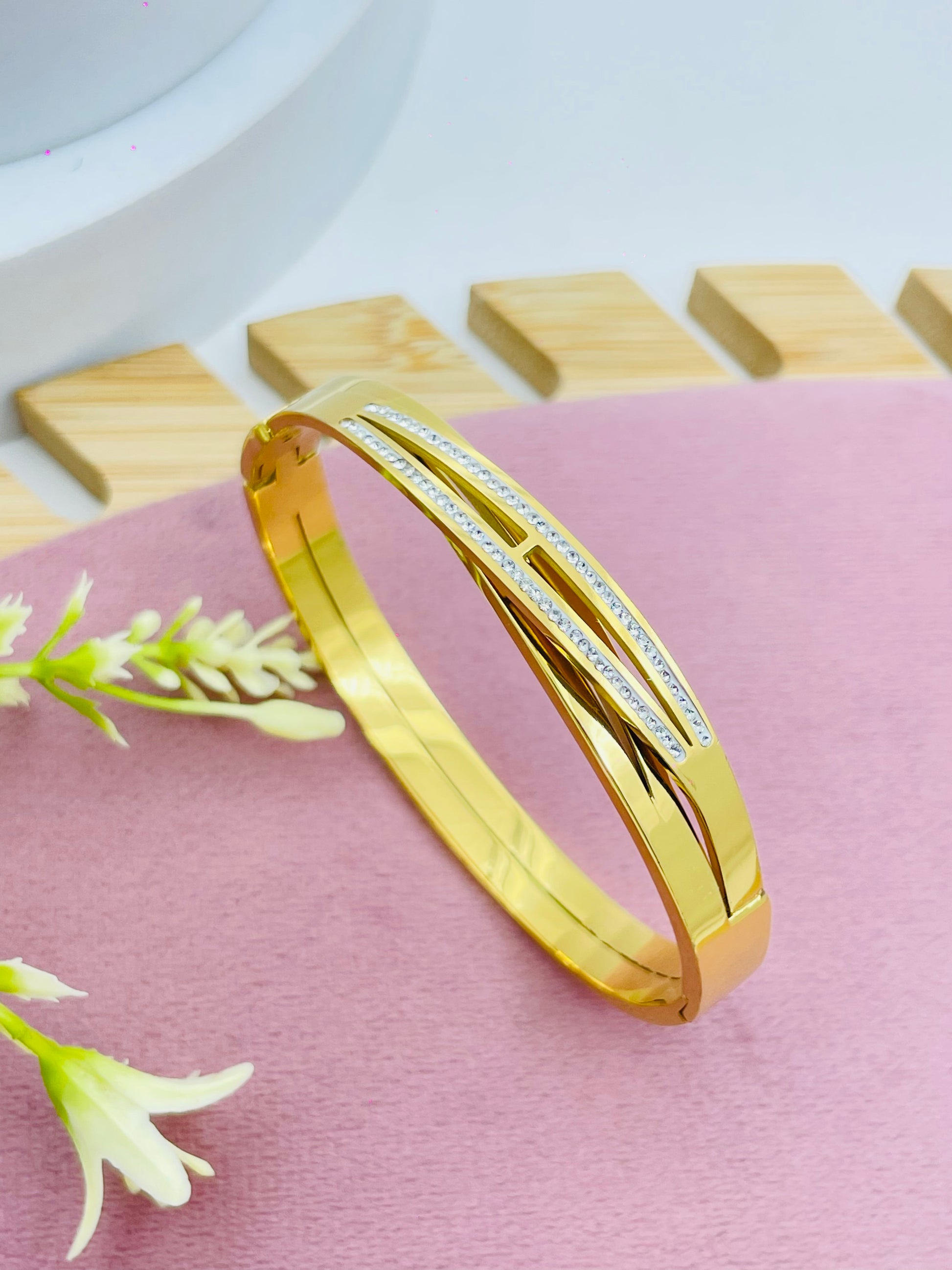 Elegant Gold Plated Bracelet with Diamond Accents