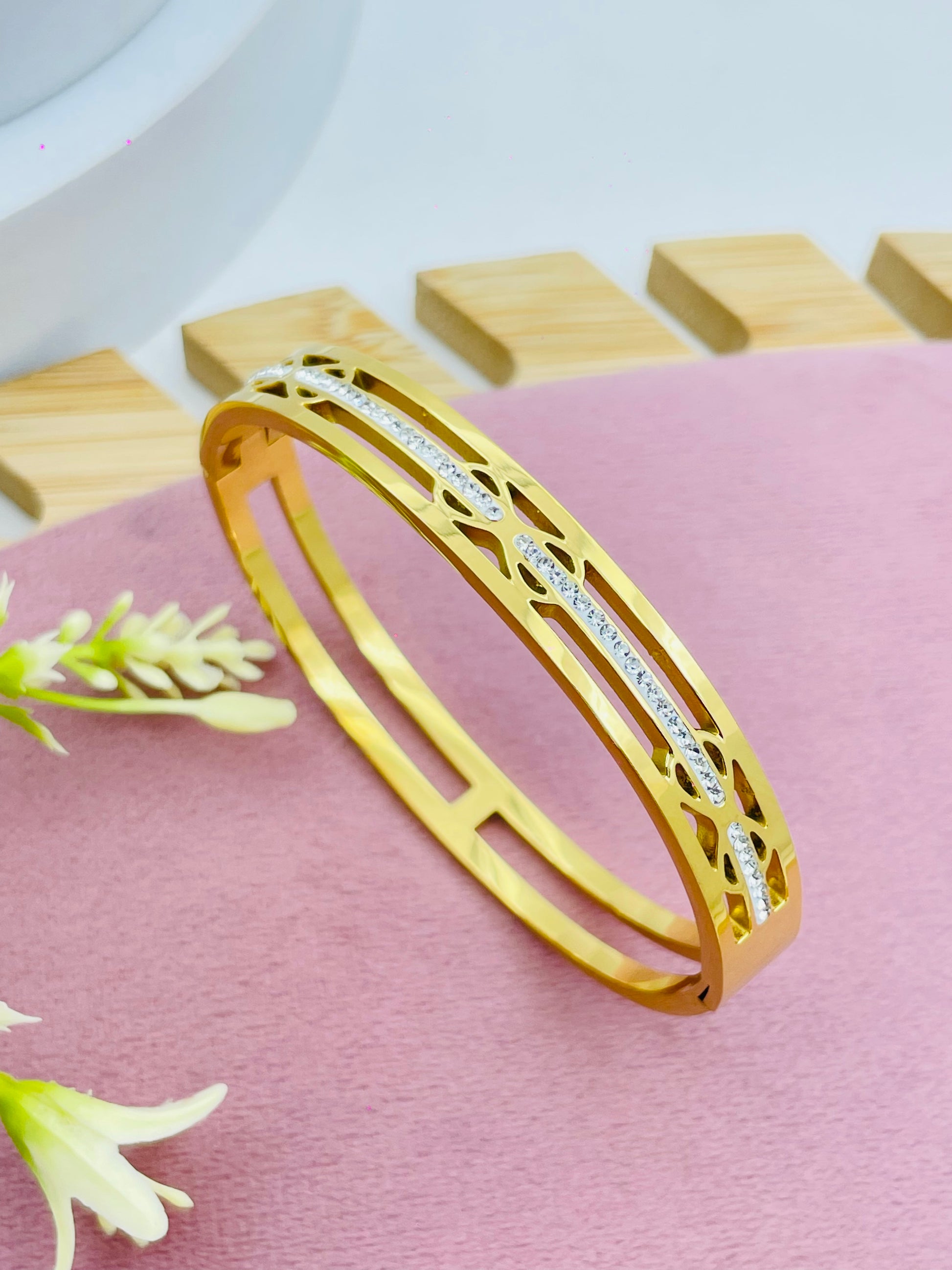 Elegant Gold Plated Bracelet with Diamond Accents